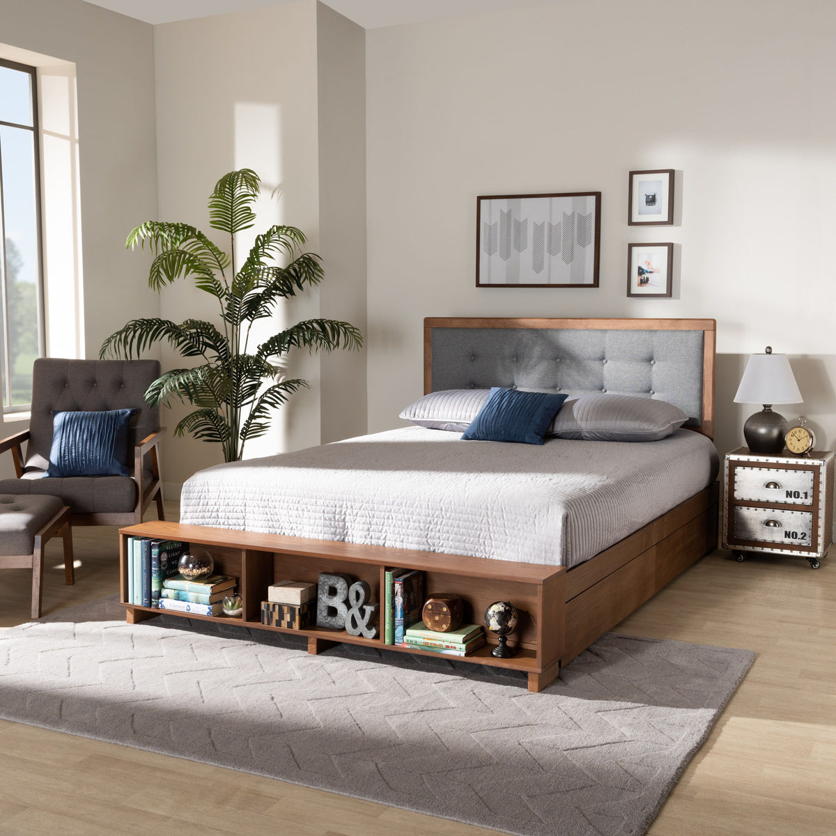 Cosma Modern Transitional Ash Walnut Brown Finished Wood 4-Drawer Full Size Platform Storage Bed