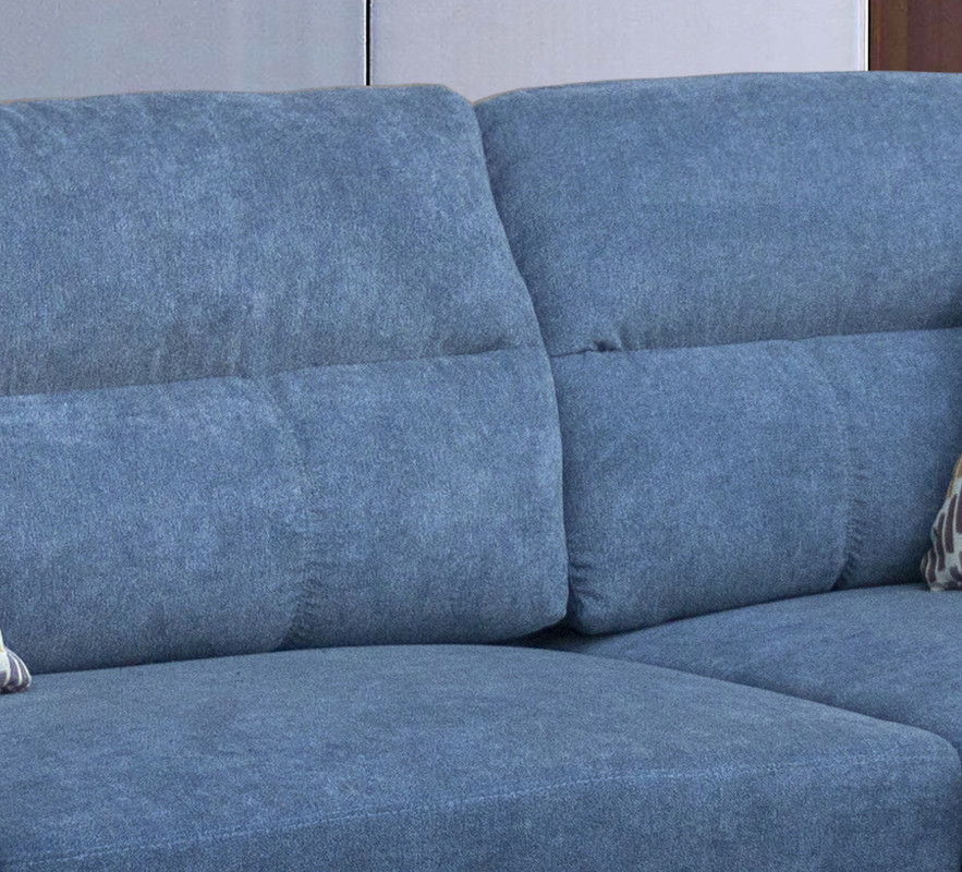 Diego 103.5"W Blue Fabric Sectional Sofa with Right Facing Chaise, Storage Ottoman, and 2 Accent Pillows