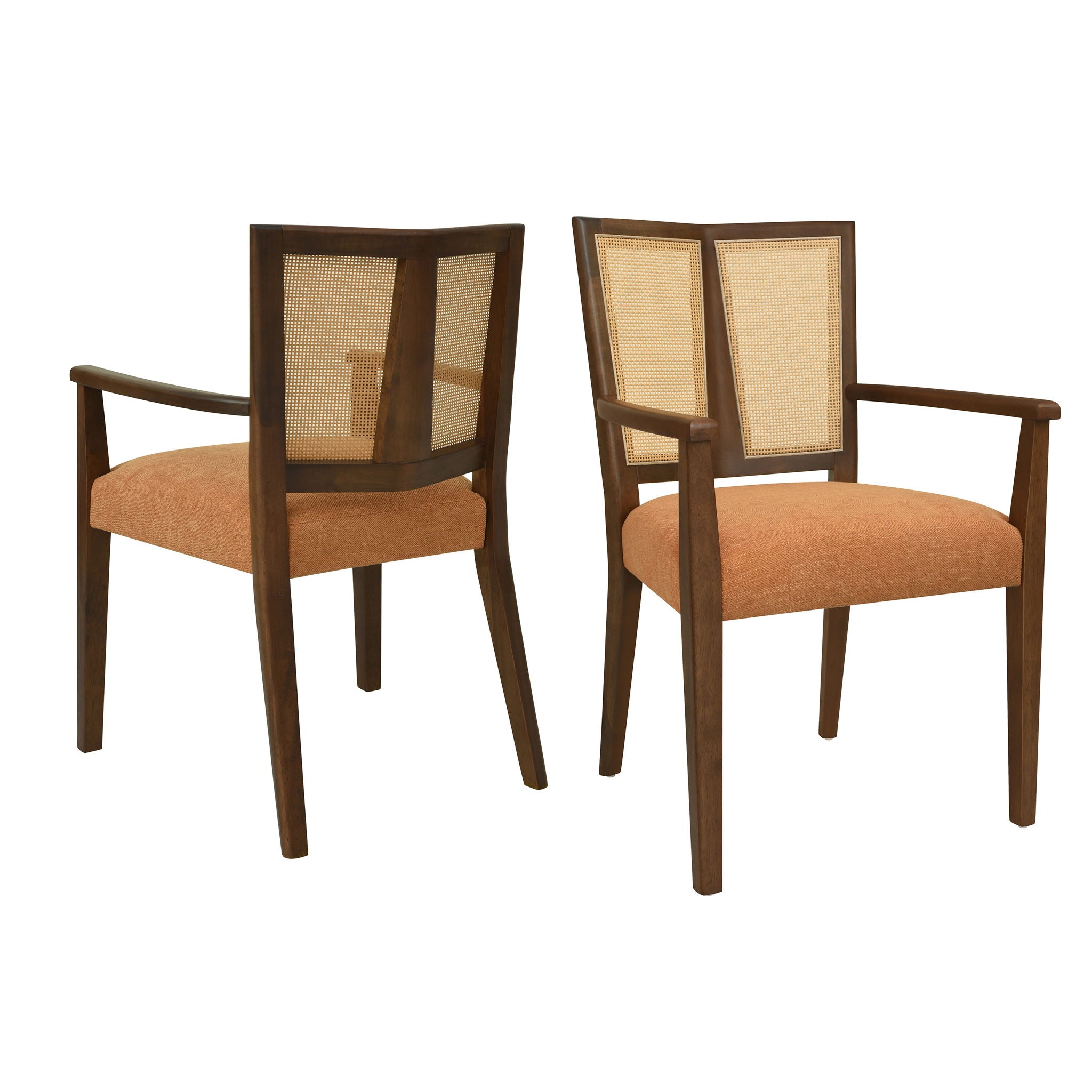 Mid Century Modern Arm Dining Chair Set With Rattan Backrest