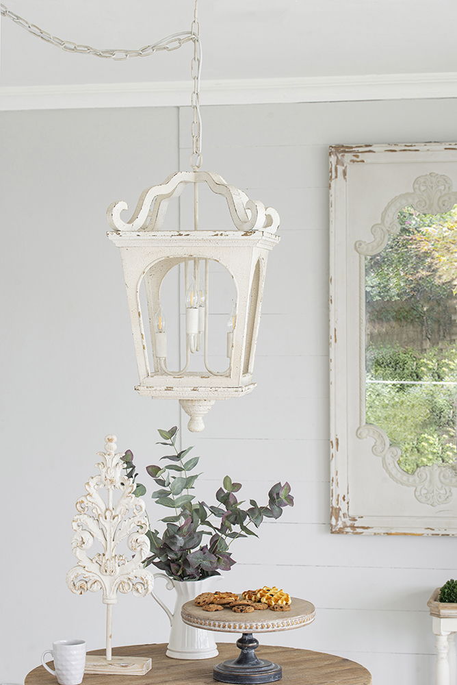 4 Light Wood Chandelier, Hanging Light Fixture With Adjustable Chain For Kitchen, Bulb Not Included - Cream White