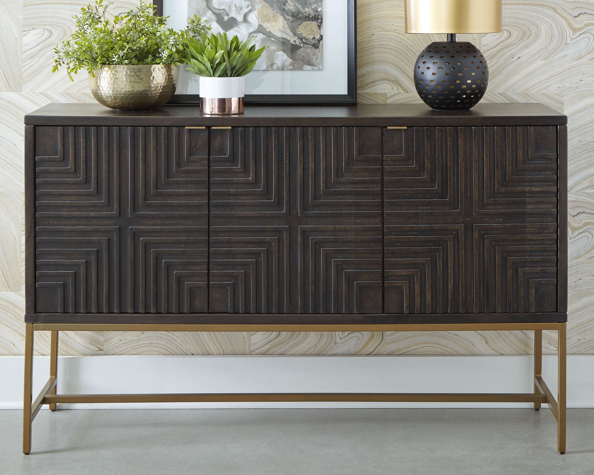 Ashley Furniture Elinmore - Brown / Gold Finish - Accent Cabinet | Meri Furniture