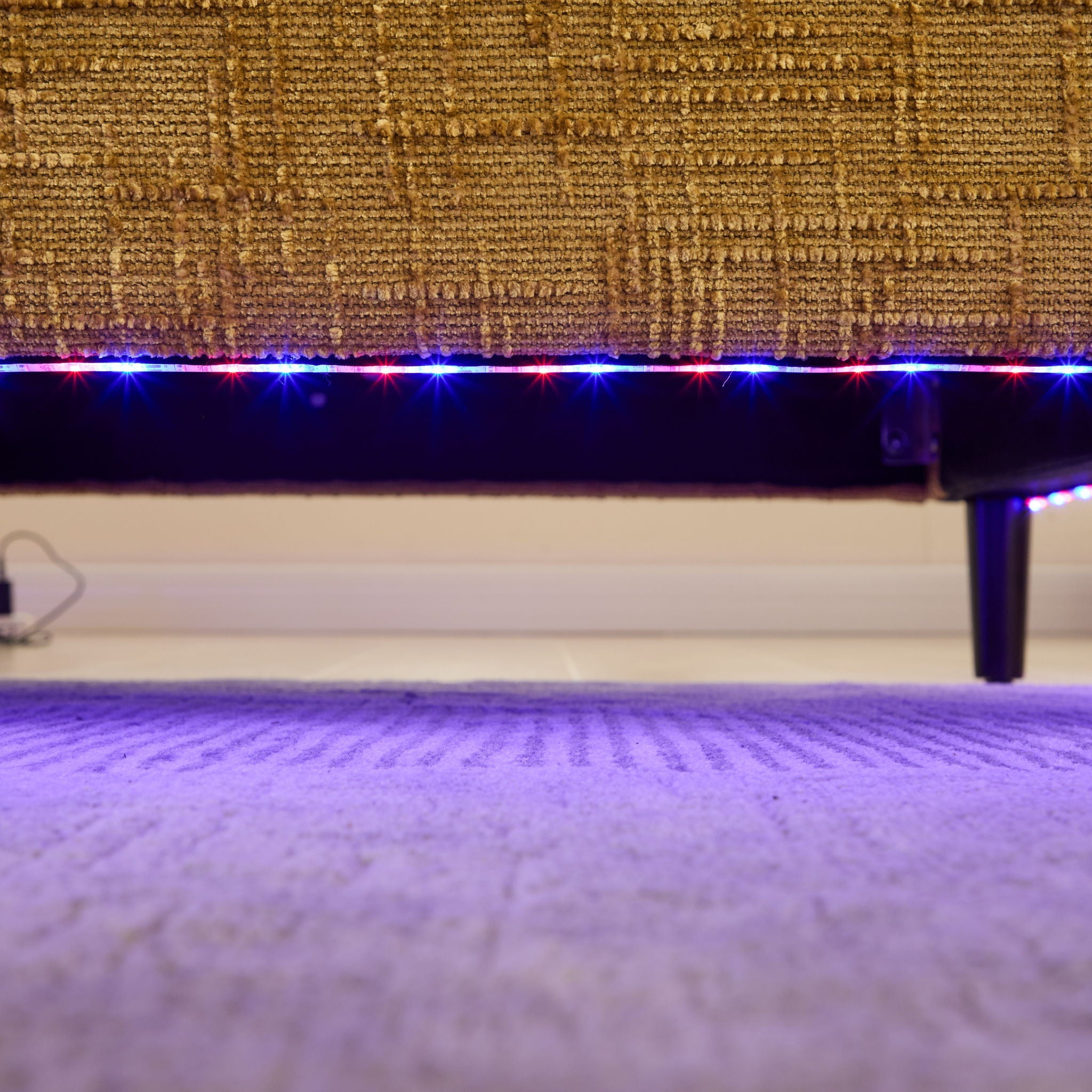 Chenille 2 Seater Sofa With LED Light, USB Charging Port, And Storage Bag