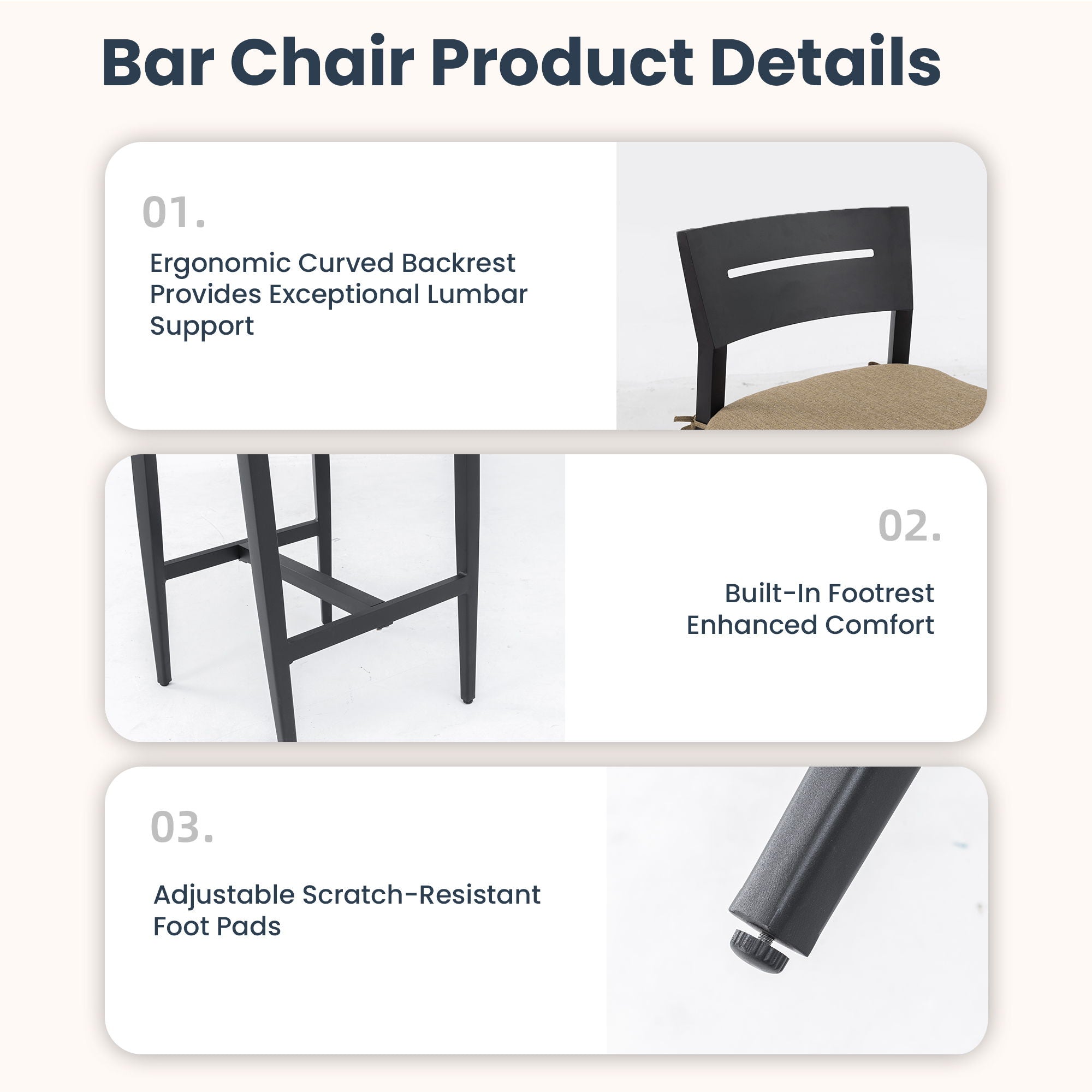 Modern Outdoor Bar Stools With Backrest And Footrest (Set of 2)