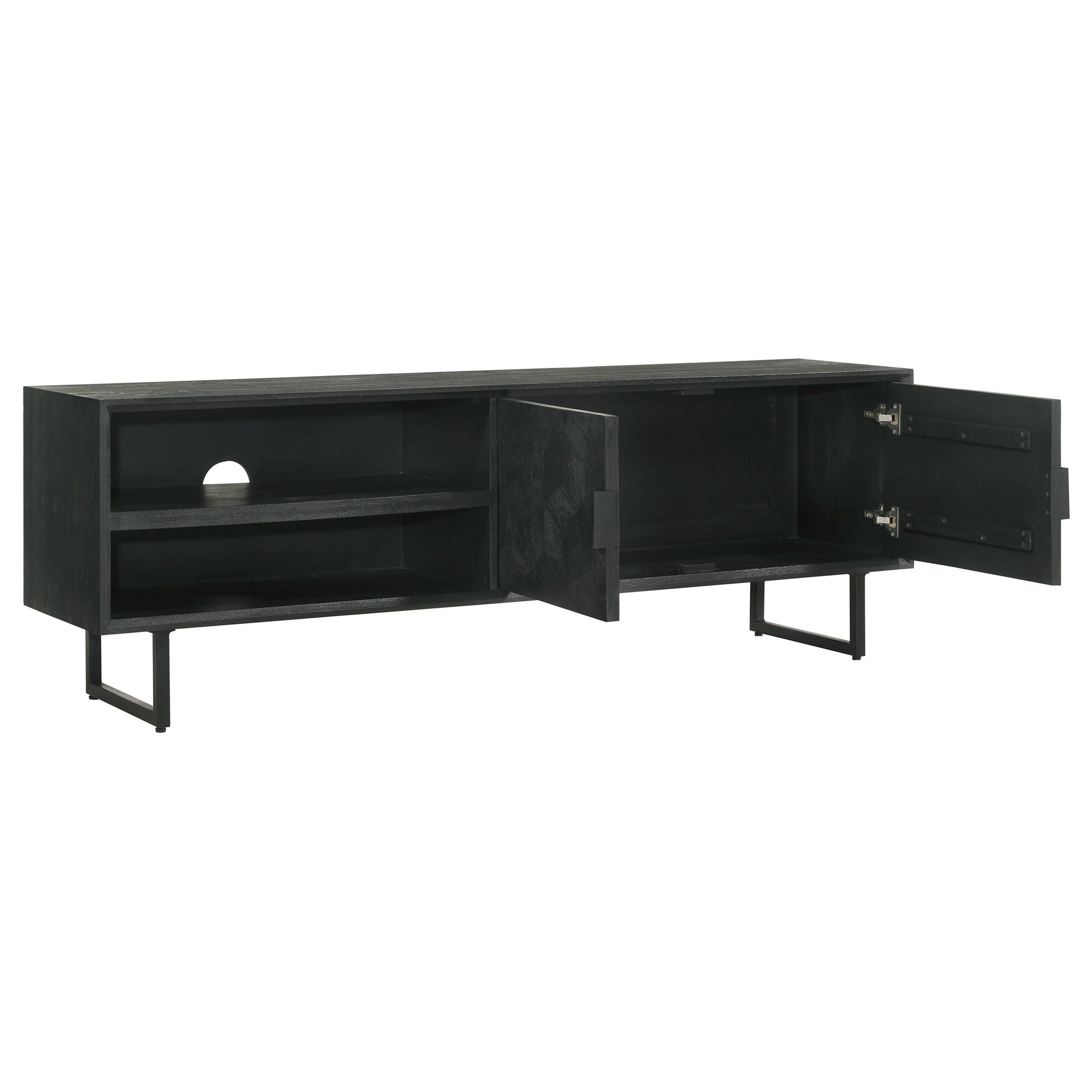 Manaya - 2 Door Stand With Open Shelving And Hidden Storage - Charcoal Black