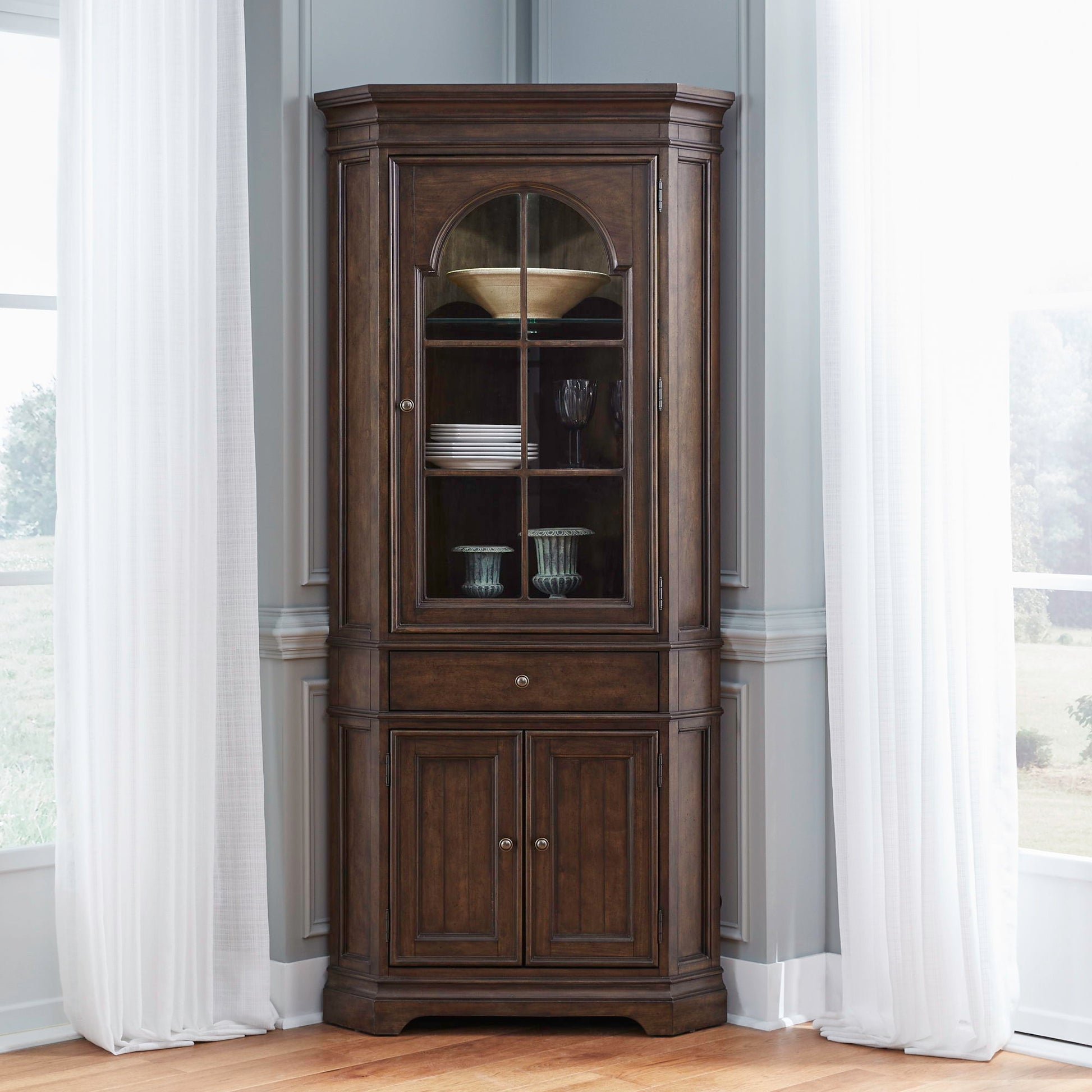 Liberty Furniture Arden Road - Corner Cabinet - Satin Cherry | Meri Furniture