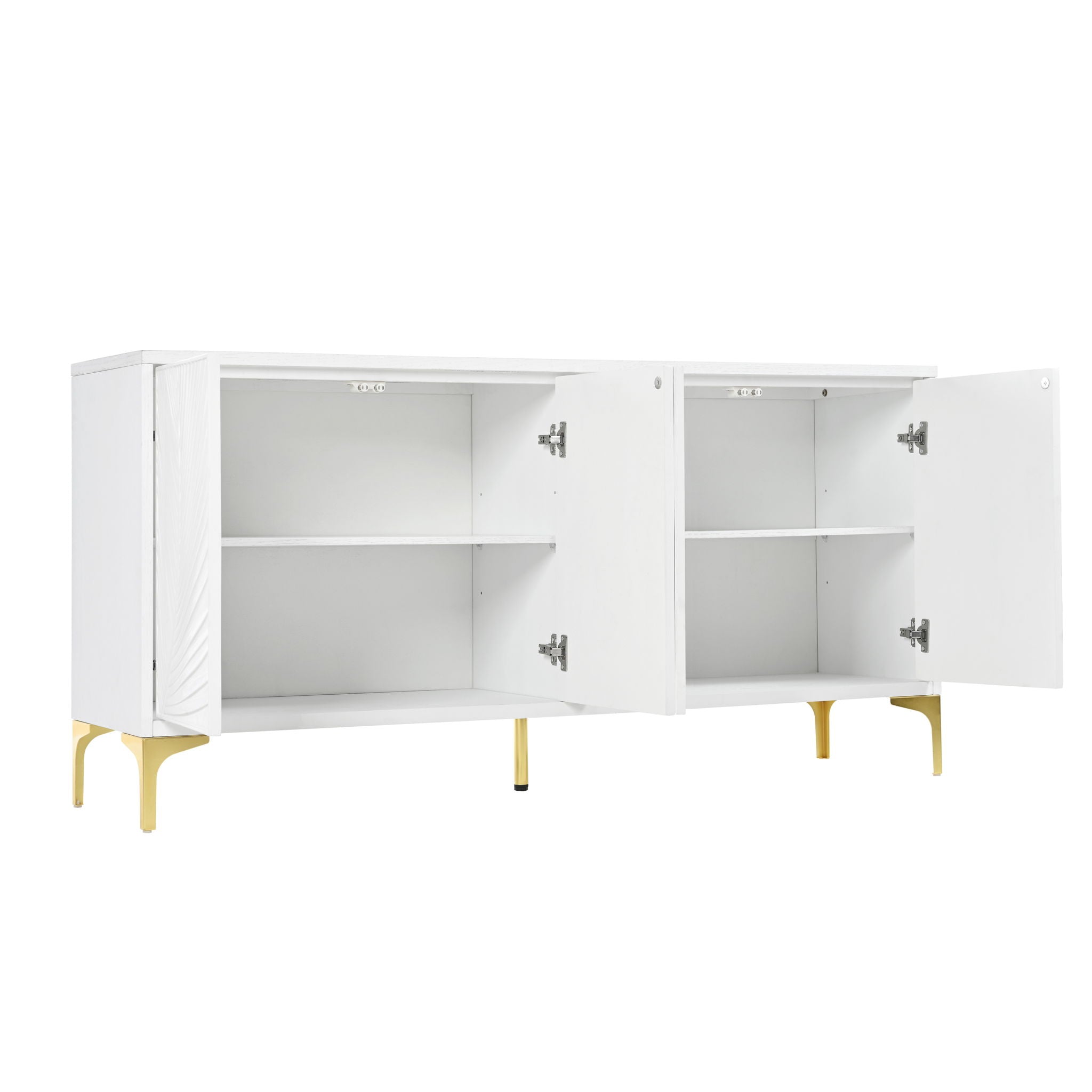 Modern 4 Door Sideboard With Creative Carved Surface And Adjustable Shelves