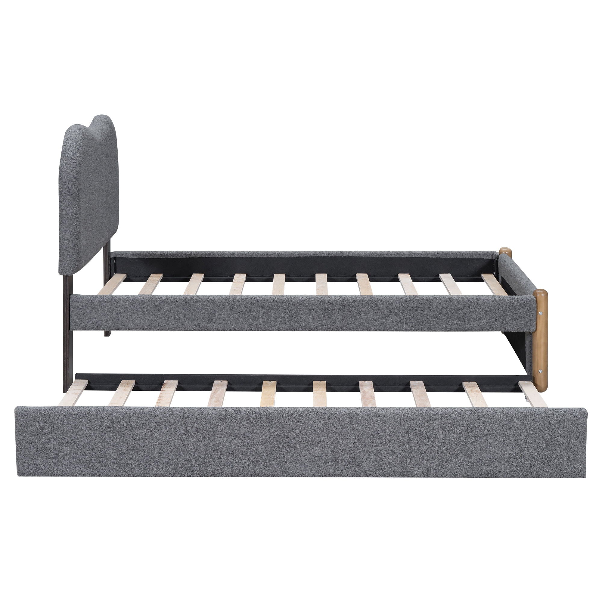 Upholstered Platform Bed With Wood Supporting Feet And Trundle