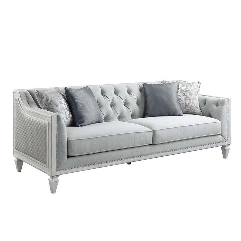 ACME Katia - Sofa - Light Gray Linen & Weathered White Finish | Meri Furniture