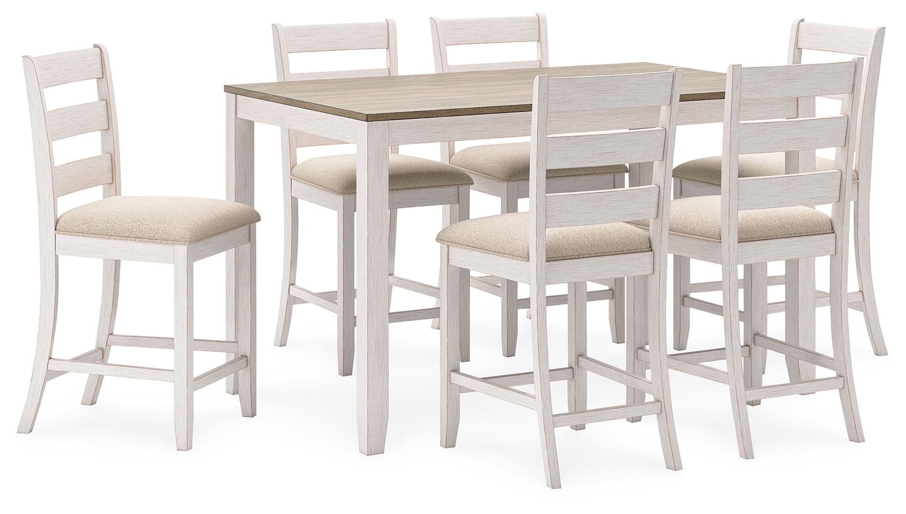 Signature Design by Ashley® Skempton - White / Light Brown - Counter Height Dining Table And Bar Stools (Set of 7) | Meri Furniture