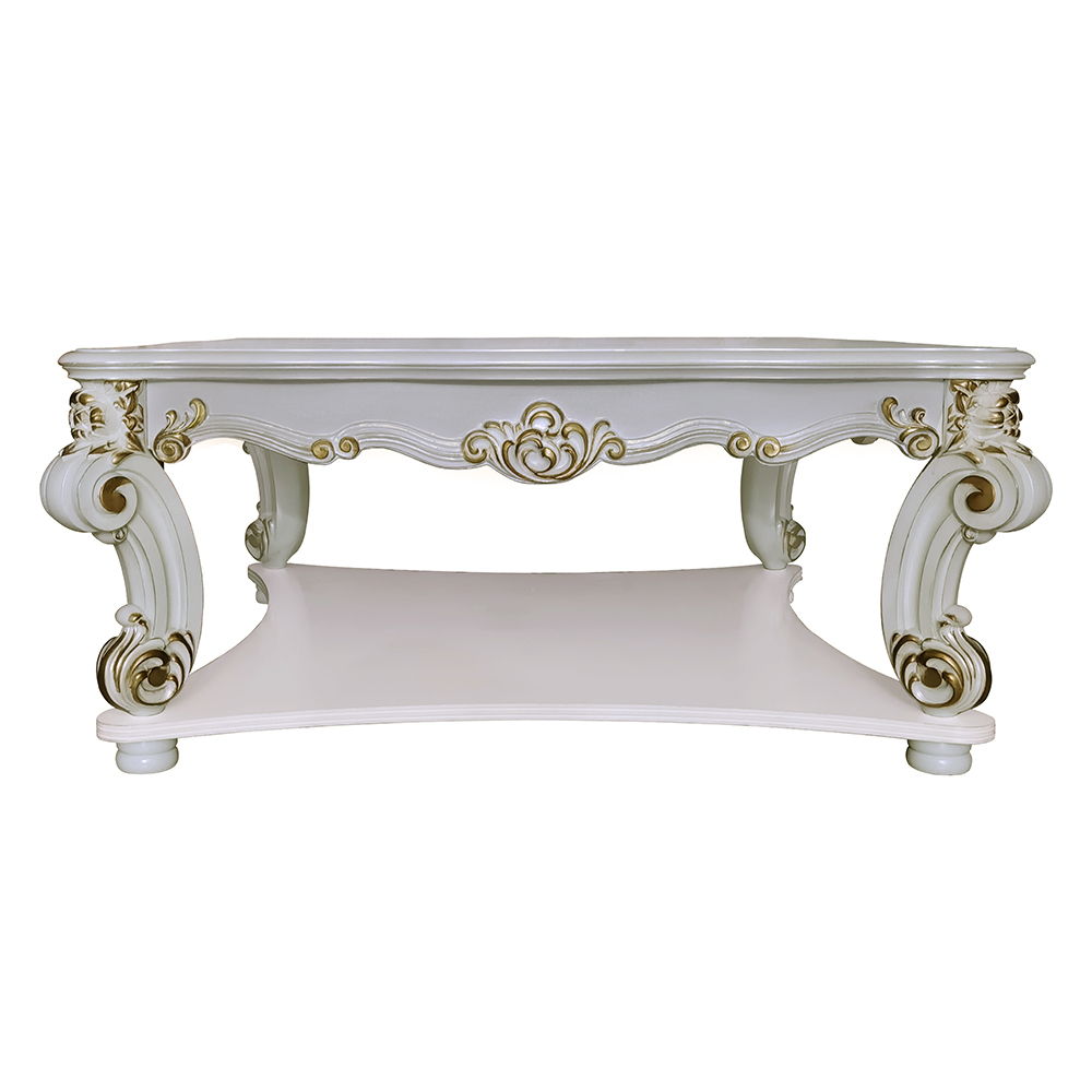 ACME KD, Table with Scrolled Leg and Bottom Shelf Top Apron: Scrolled Decor Trim | Meri Furniture