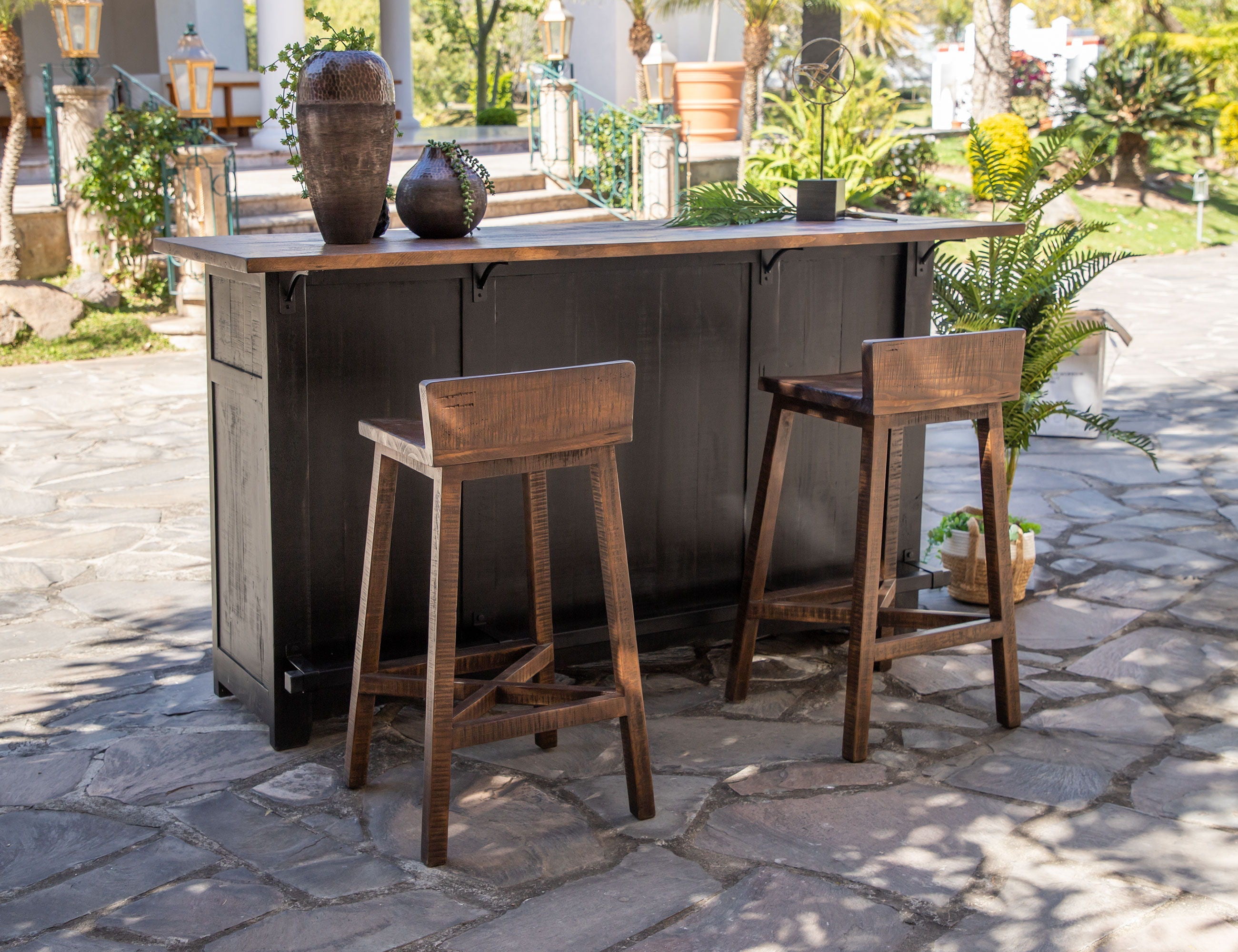 International Furniture Direct Pueblo - Wooden Seat & Base Stool (Set of 2) | Meri Furniture