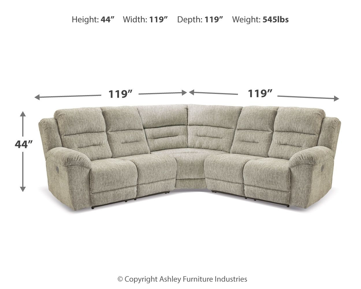 Signature Design by Ashley® Family Den - Pewter - 3-Piece Power Reclining Sectional With 2 Loveseats | Meri Furniture