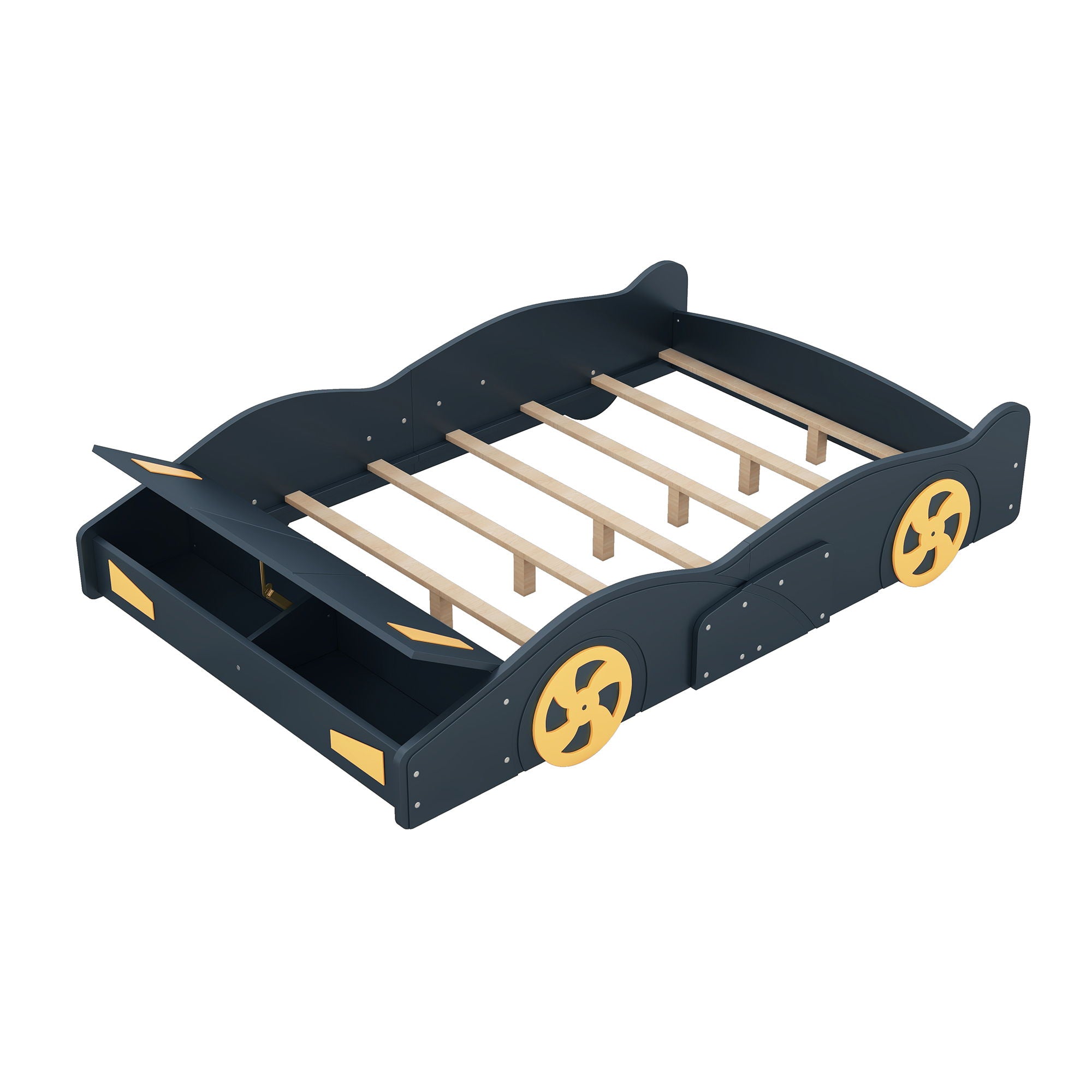 Race Car Shaped Platform Bed With Wheels And Storage