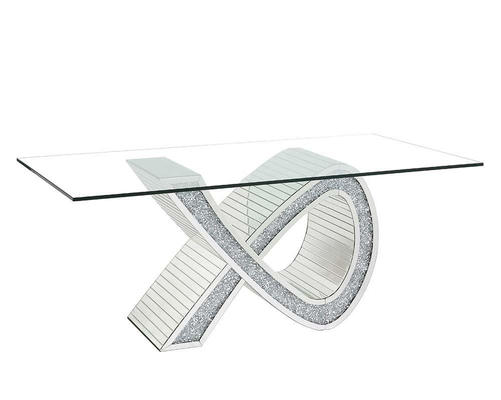 ACME Noralie - Dining Table - Mirrored & Faux Diamonds - Glass | Meri Furniture