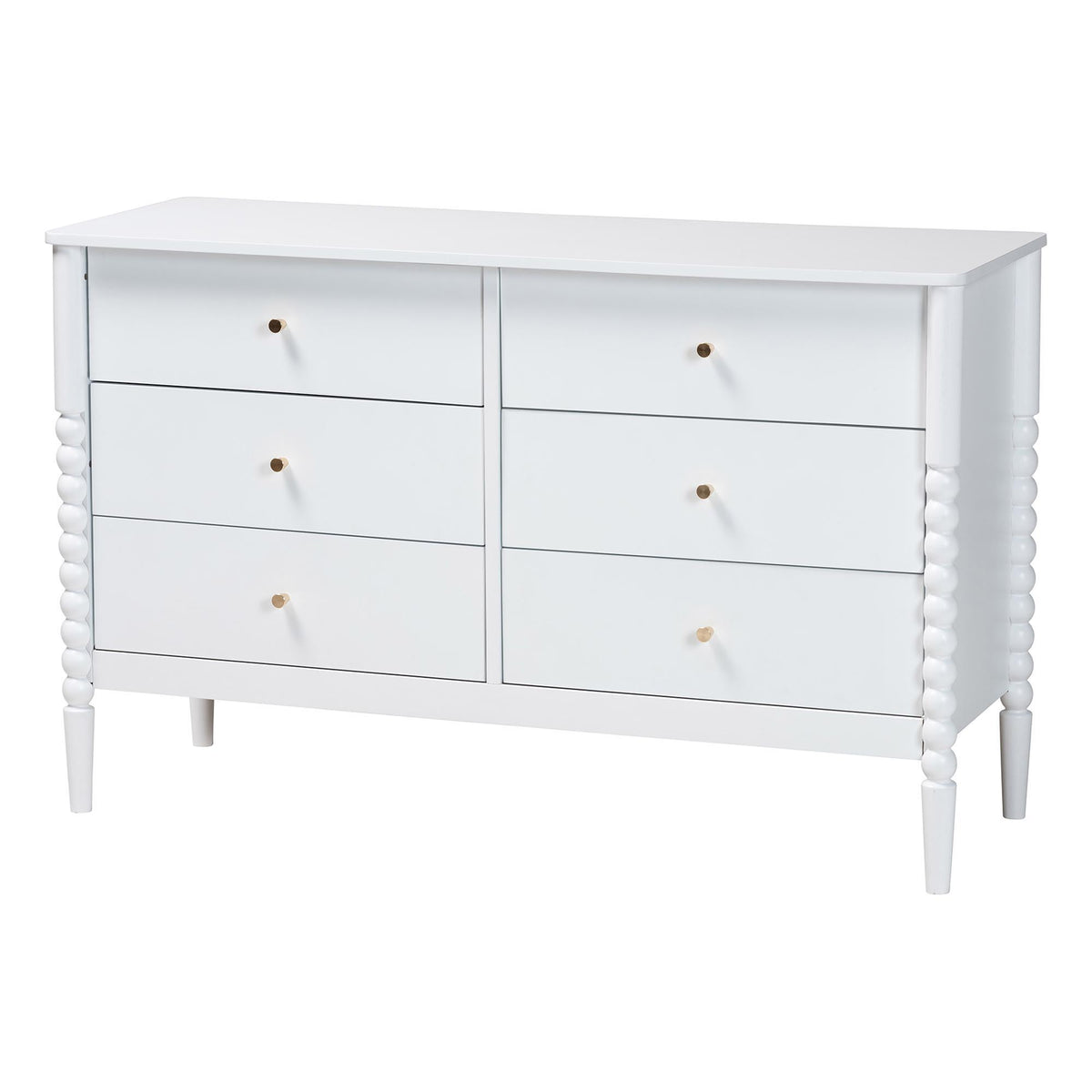 Lucera Mid-Century White Twin Size 5-Piece Bobbin Bedroom Set