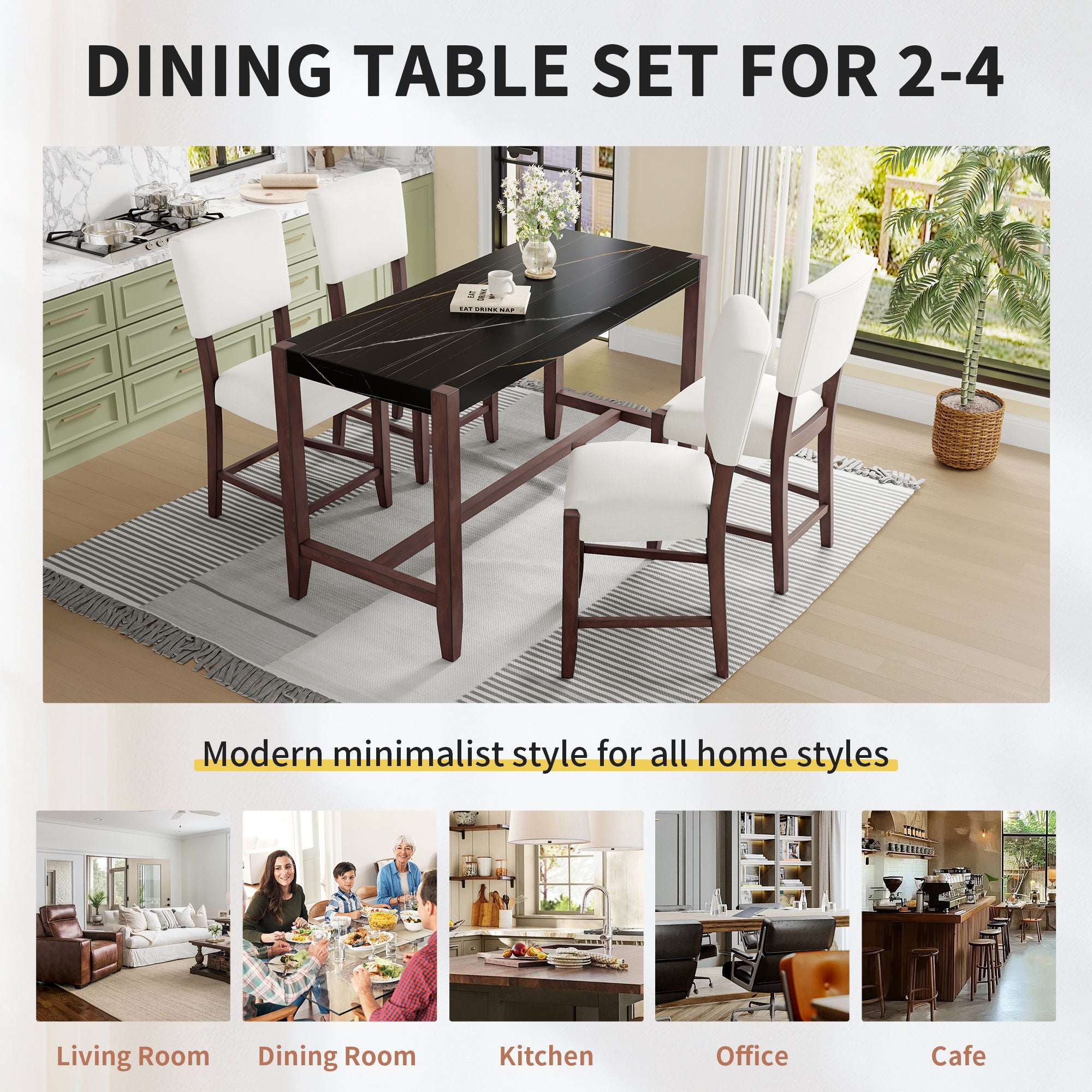 5 Piece Counter Height Dining Set, Bar Table With 4 Upholstered Chairs