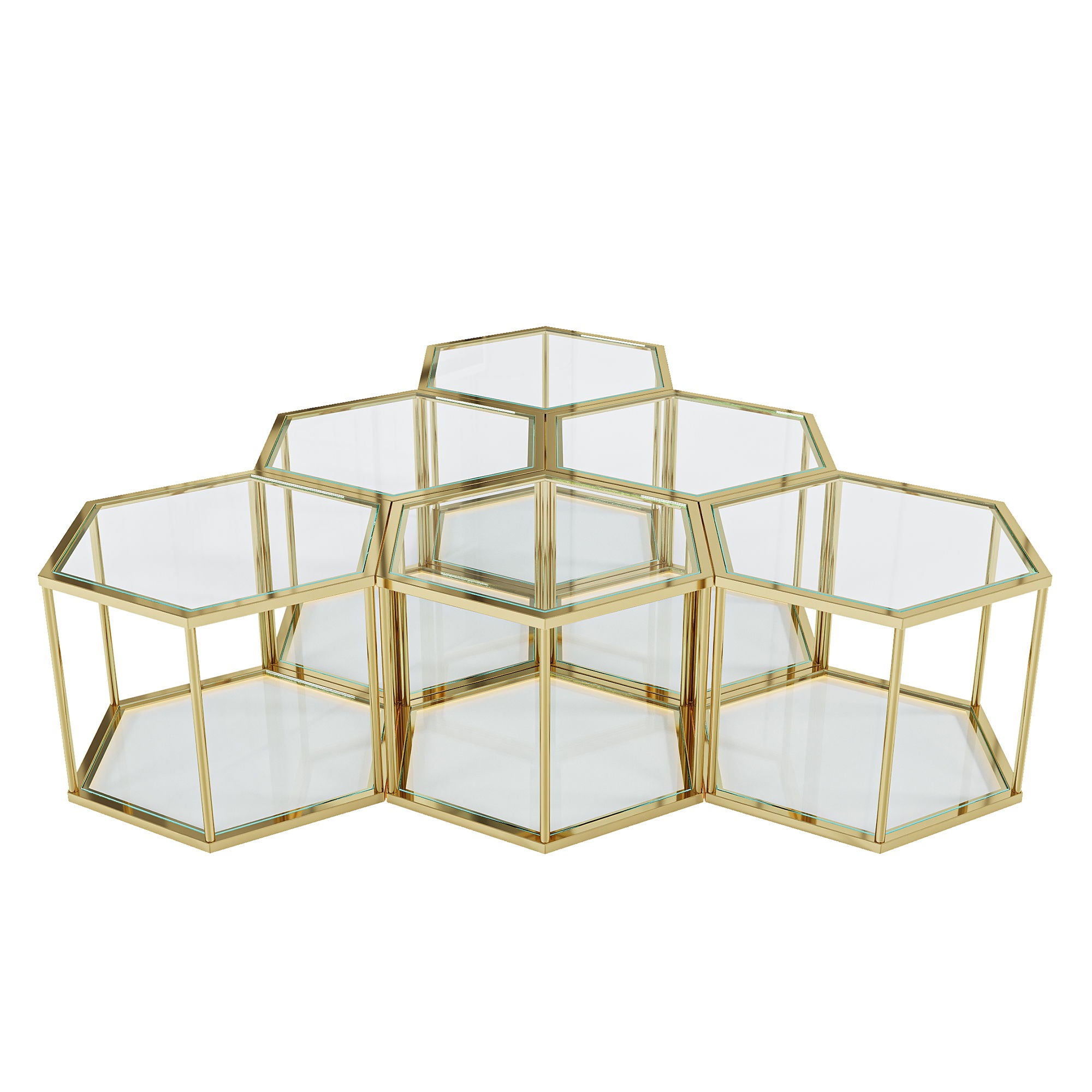 Modern Coffee Table With Double Layer Tempered Glass And Polygonal Design