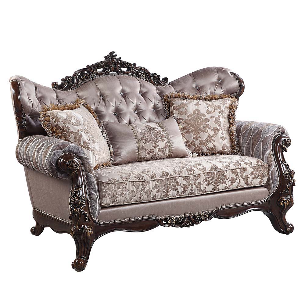 ACME Benbek - Loveseat - Fabric & Antique Oak Finish | Meri Furniture