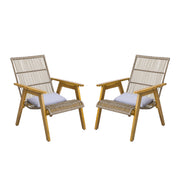 Acacia Wood Cape Woven Wicker Large Lounge Chair With Pillow For Patio, Deck, Yard, Lawn And Garden Seating Wicker (Set of 2) - Teak