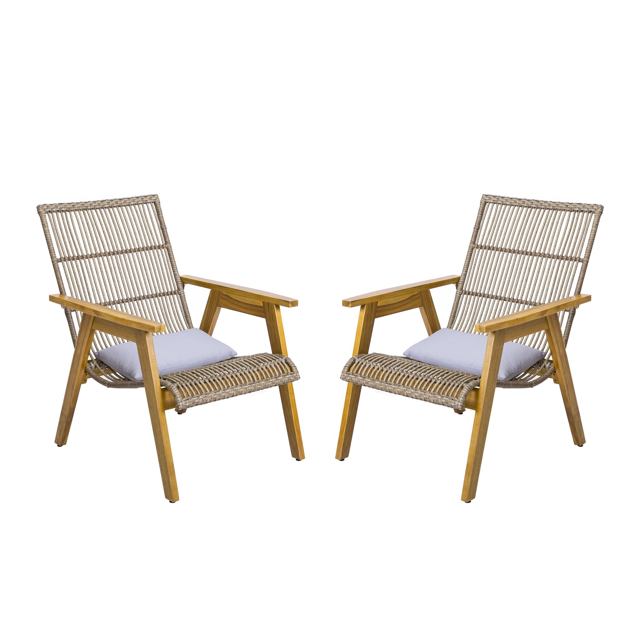 Acacia Wood Cape Woven Wicker Large Lounge Chair With Pillow For Patio, Deck, Yard, Lawn And Garden Seating Wicker (Set of 2) - Teak