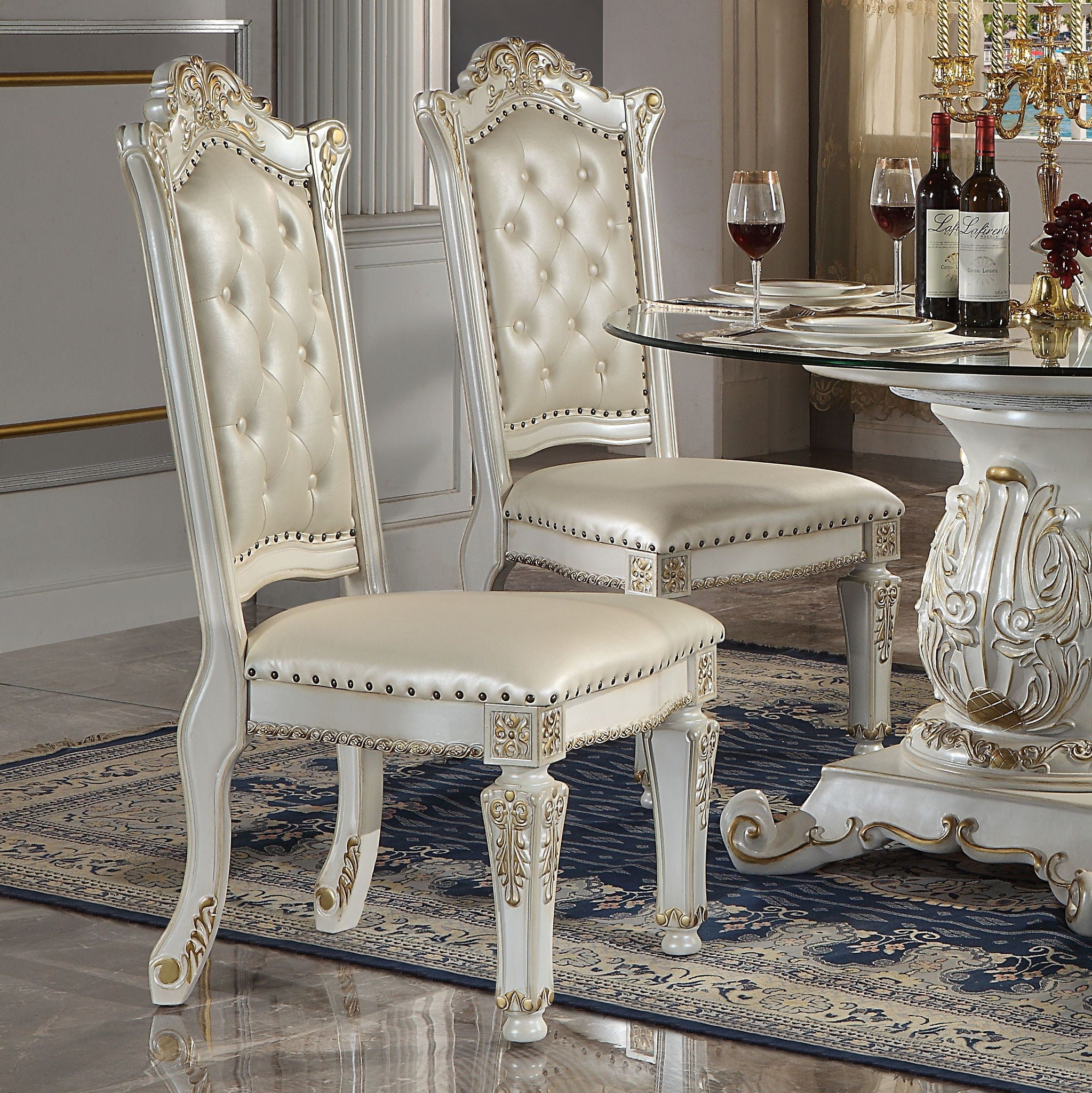 Vendome - Synthetic Leather Side Chair Set of 2) - Antique Pearl