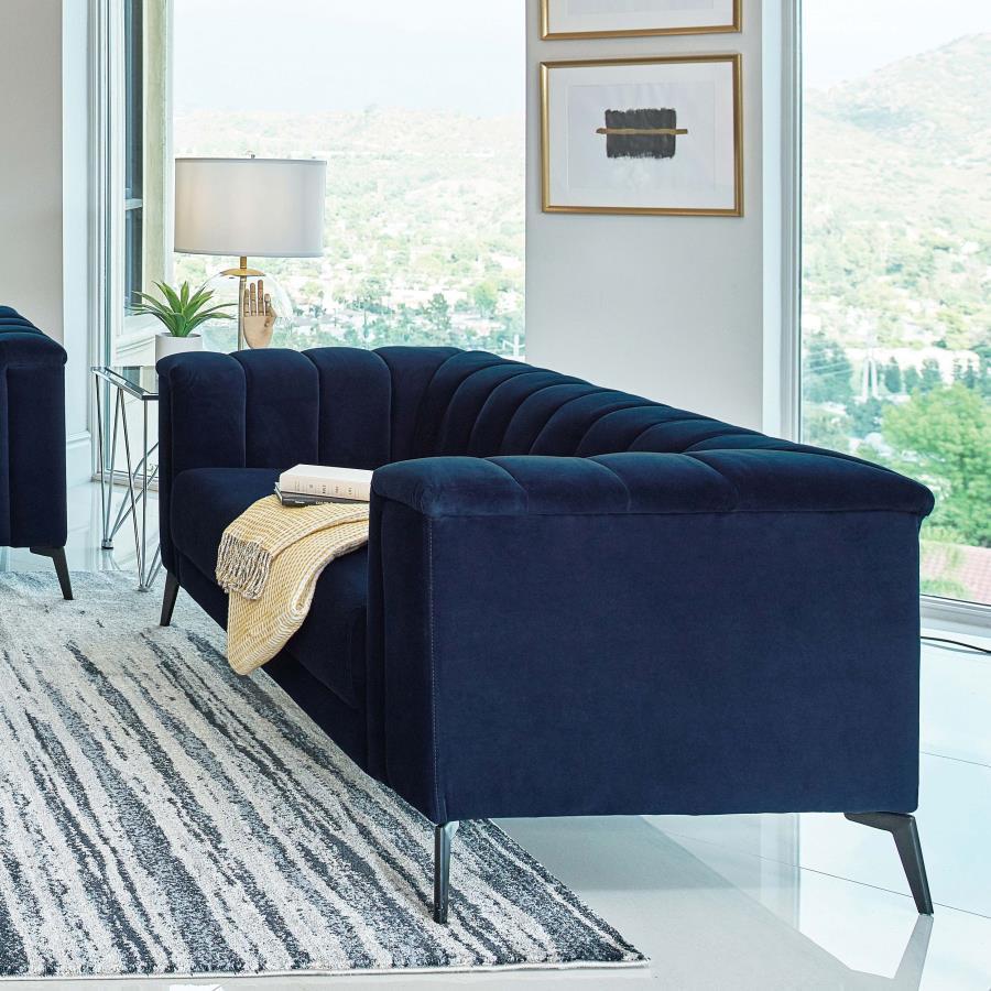 Coaster Fine Furniture Chalet - Upholstered Tuxedo Arm Tufted Loveseat - Blue | Meri Furniture
