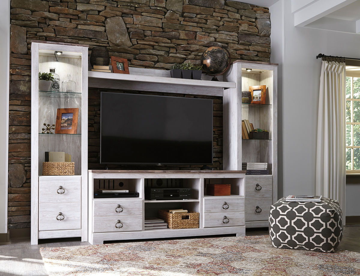 Signature Design by Ashley® Willowton - Entertainment Center With Fireplace Option | Meri Furniture