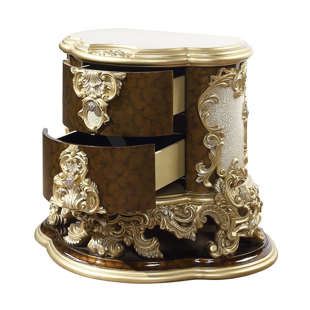 ACME Desiderius - Nightstand - Antique Gold & Hand Painted Brown | Meri Furniture