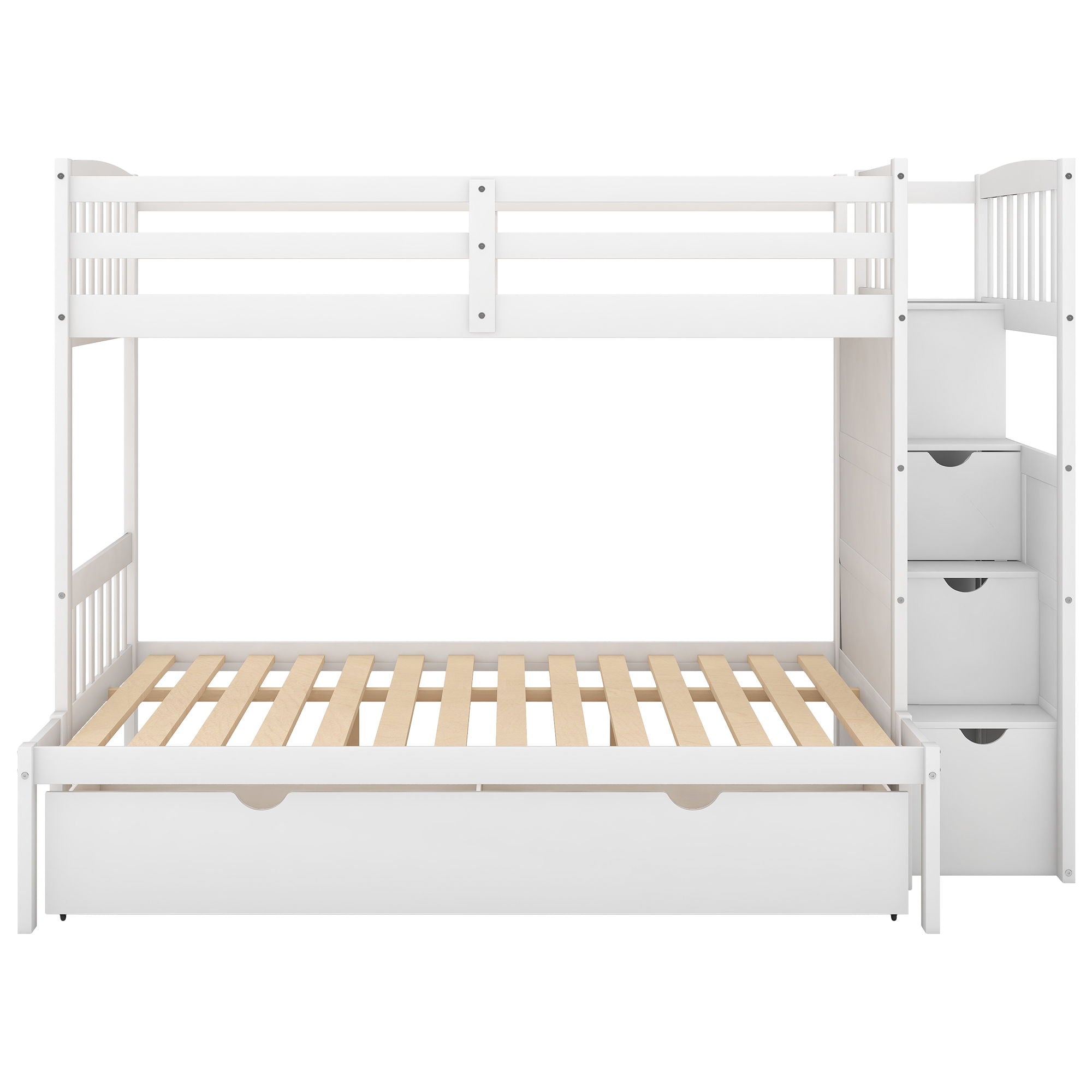 Bunk Bed, Convertible Bottom Bed, Storage Shelves And Drawers
