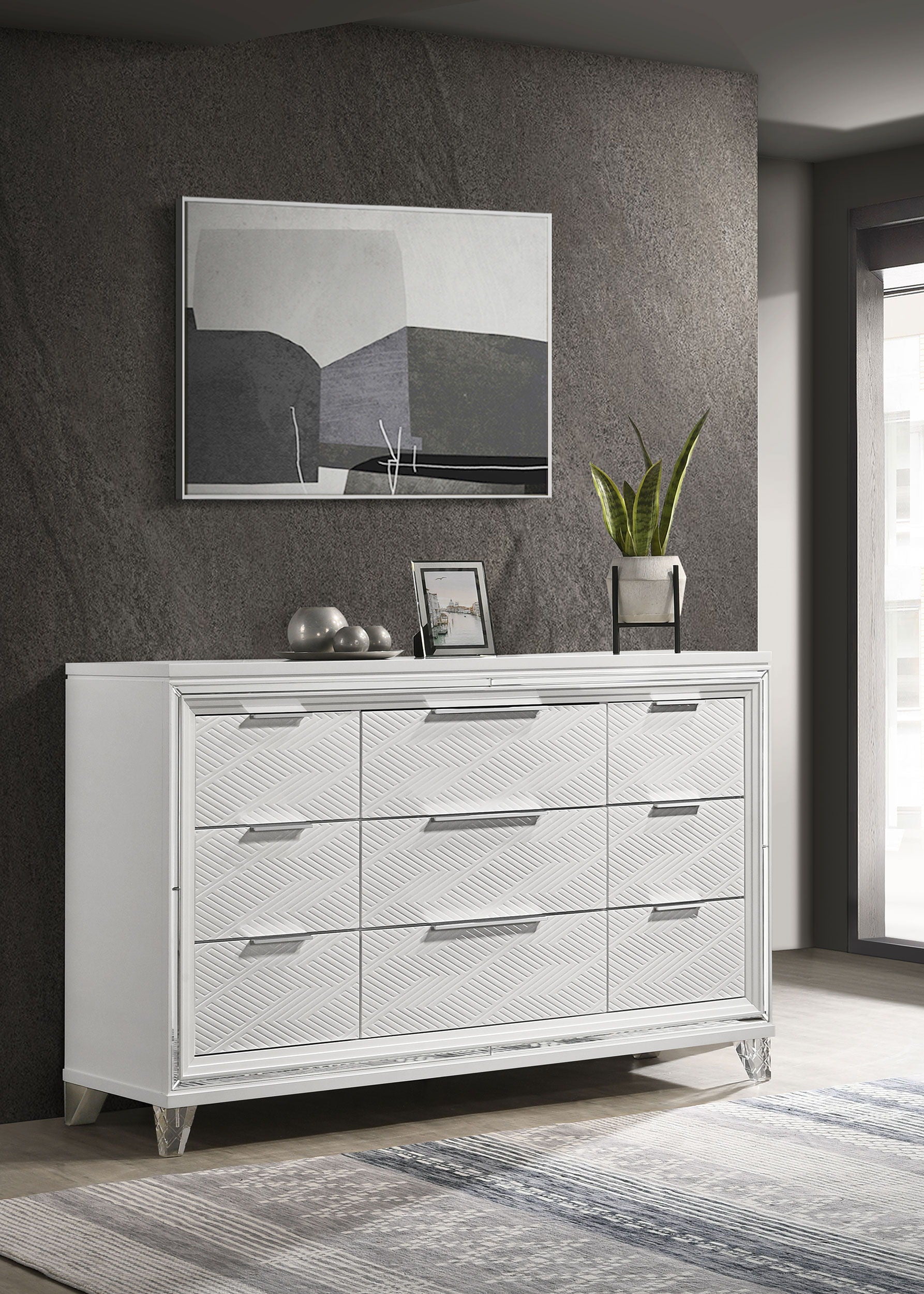 Coaster Fine Furniture Marmore - 9-Drawer Dresser Cabinet - White | Meri Furniture