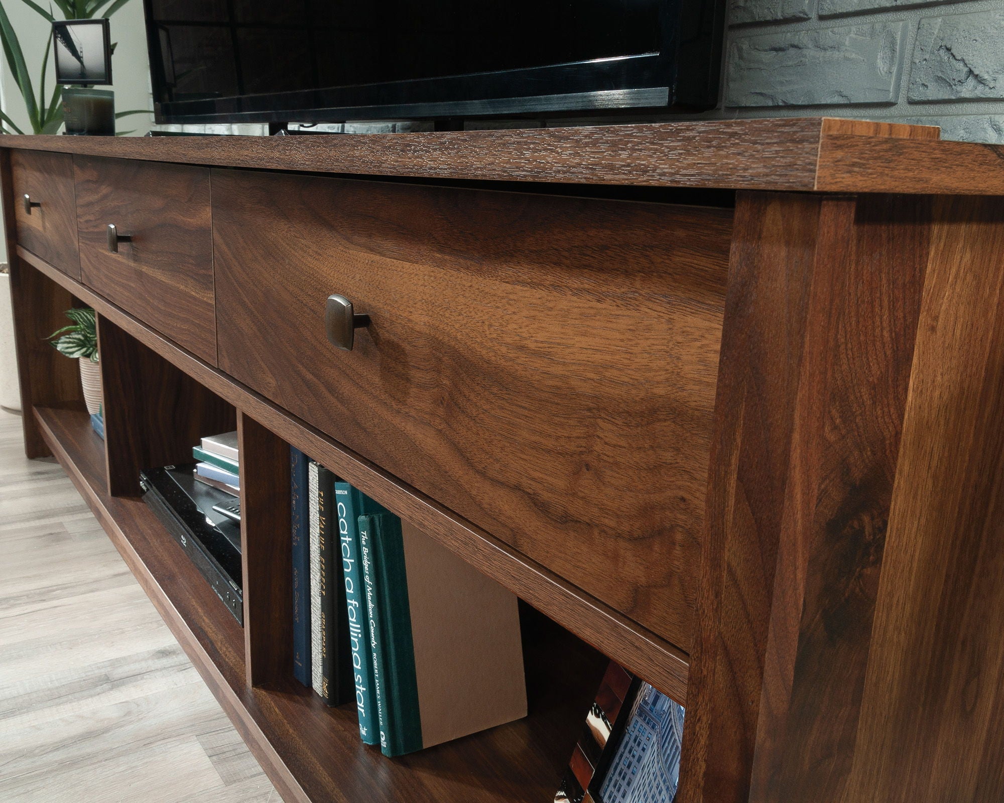 TV Stand with Drawers in Grand Walnut
