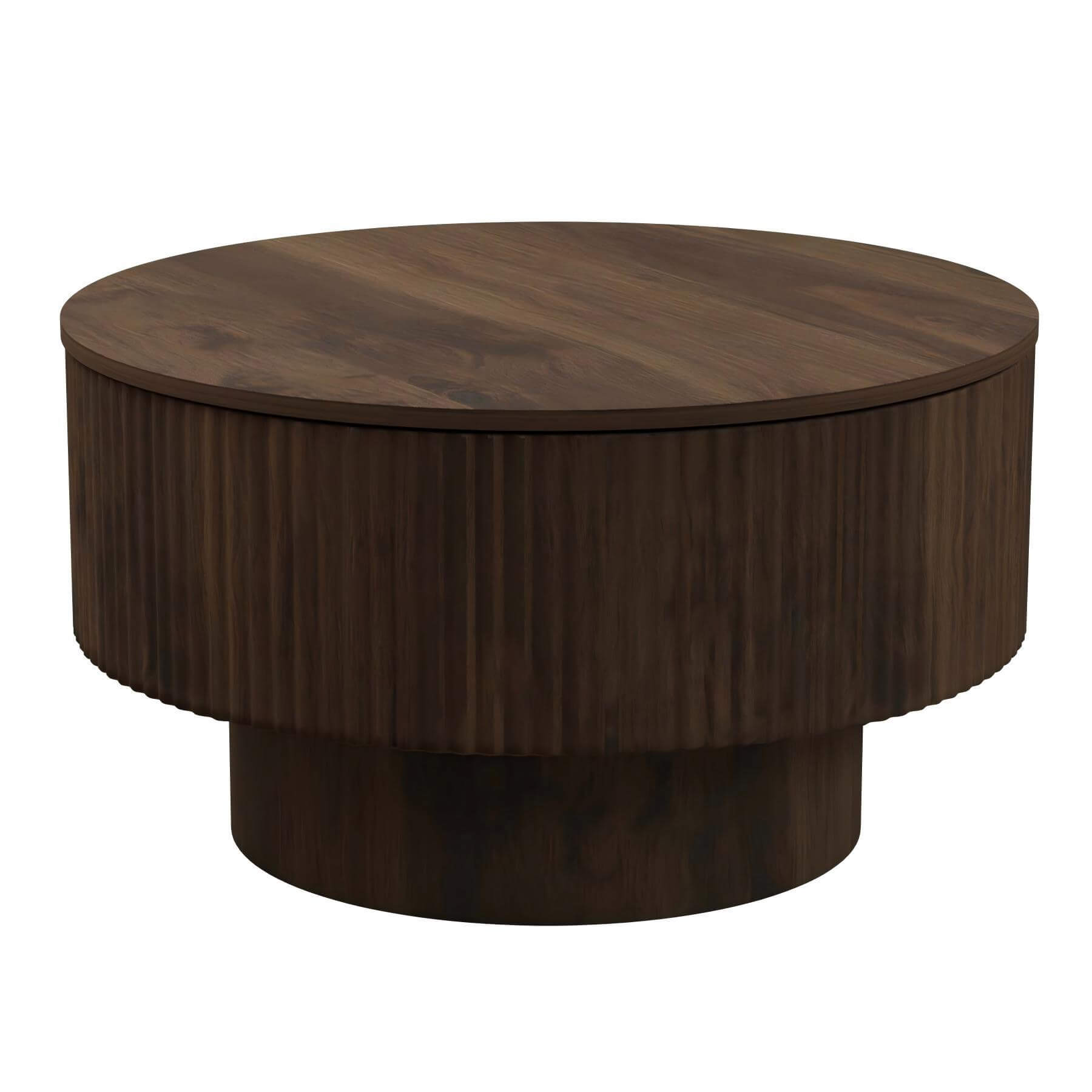 Modern Circular Coffee Table With Stripe Design And Storage Space