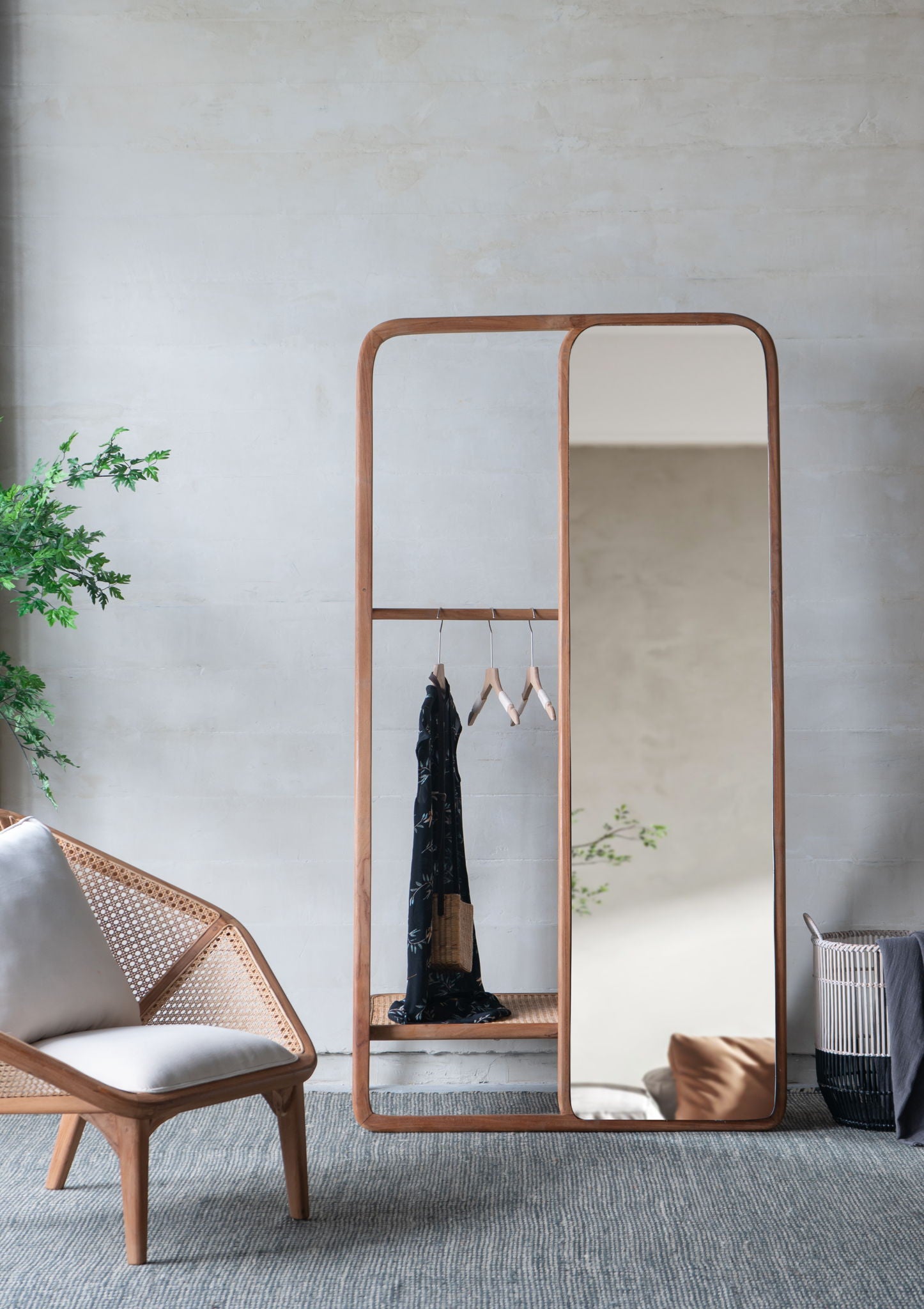 Clothes Hanger With Mirror, Large - Brown