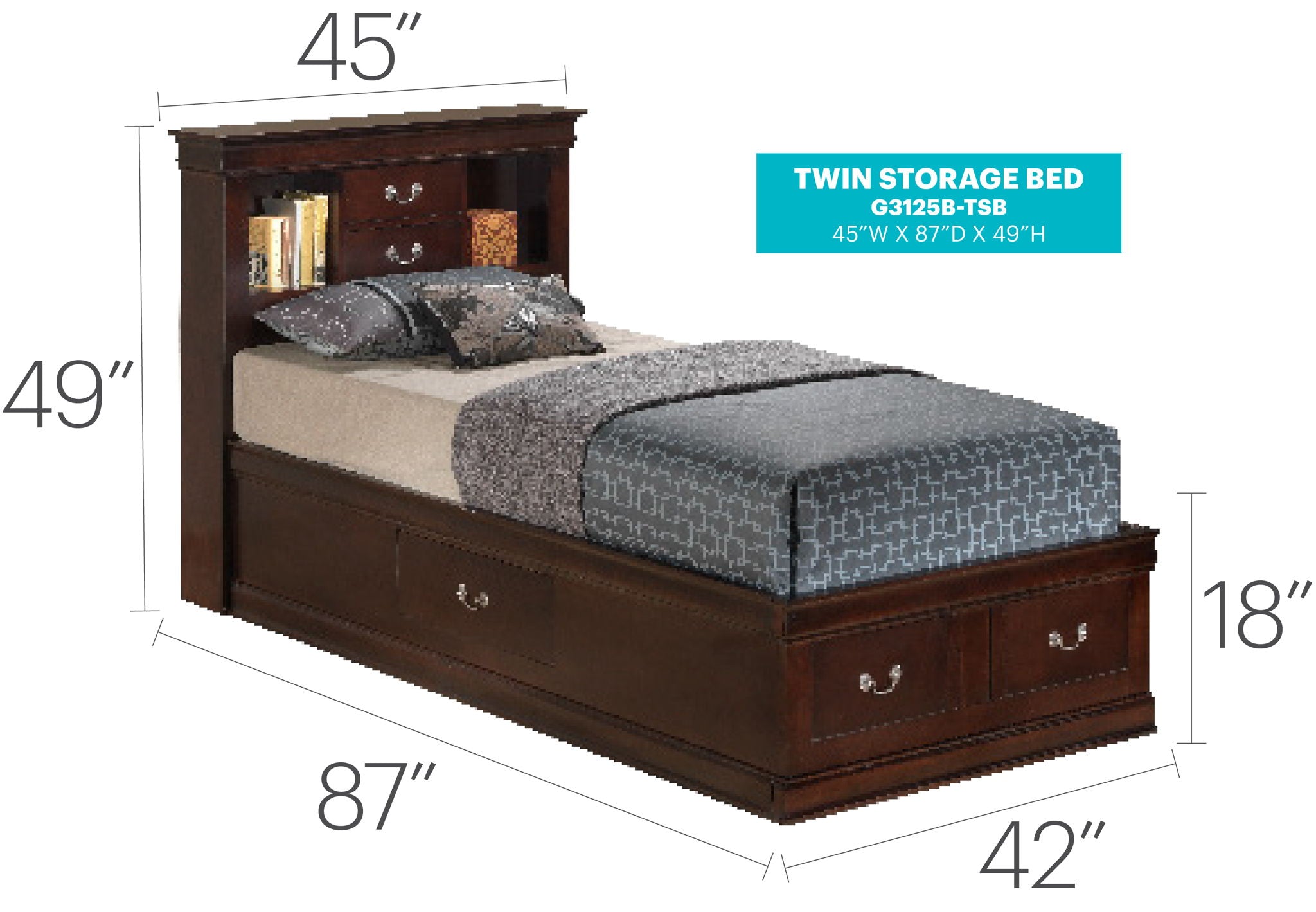 Louis Phillipe - Bookcase Storage Bed