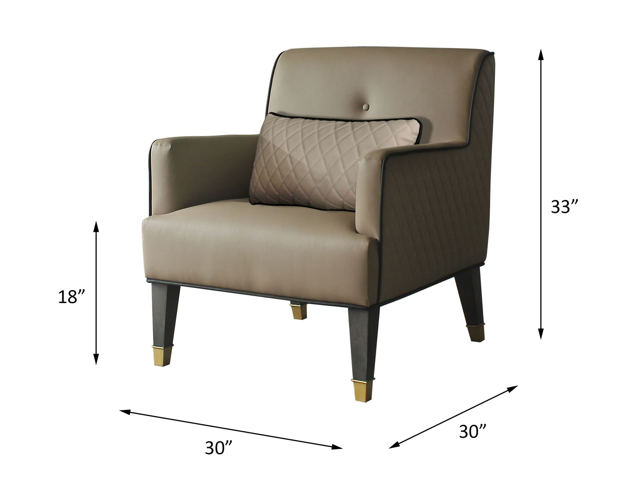 House Beatrice - Accent Chair With Pillow - Tan Synthetic Leather & Charcoal