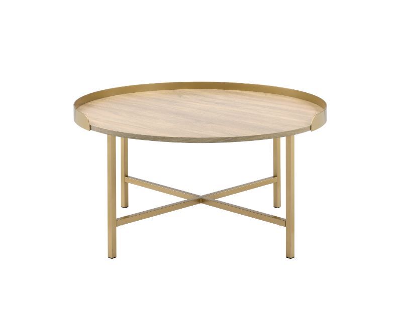 ACME Mithea - Coffee Table - Oak Table Top & Gold Finish | Meri Furniture