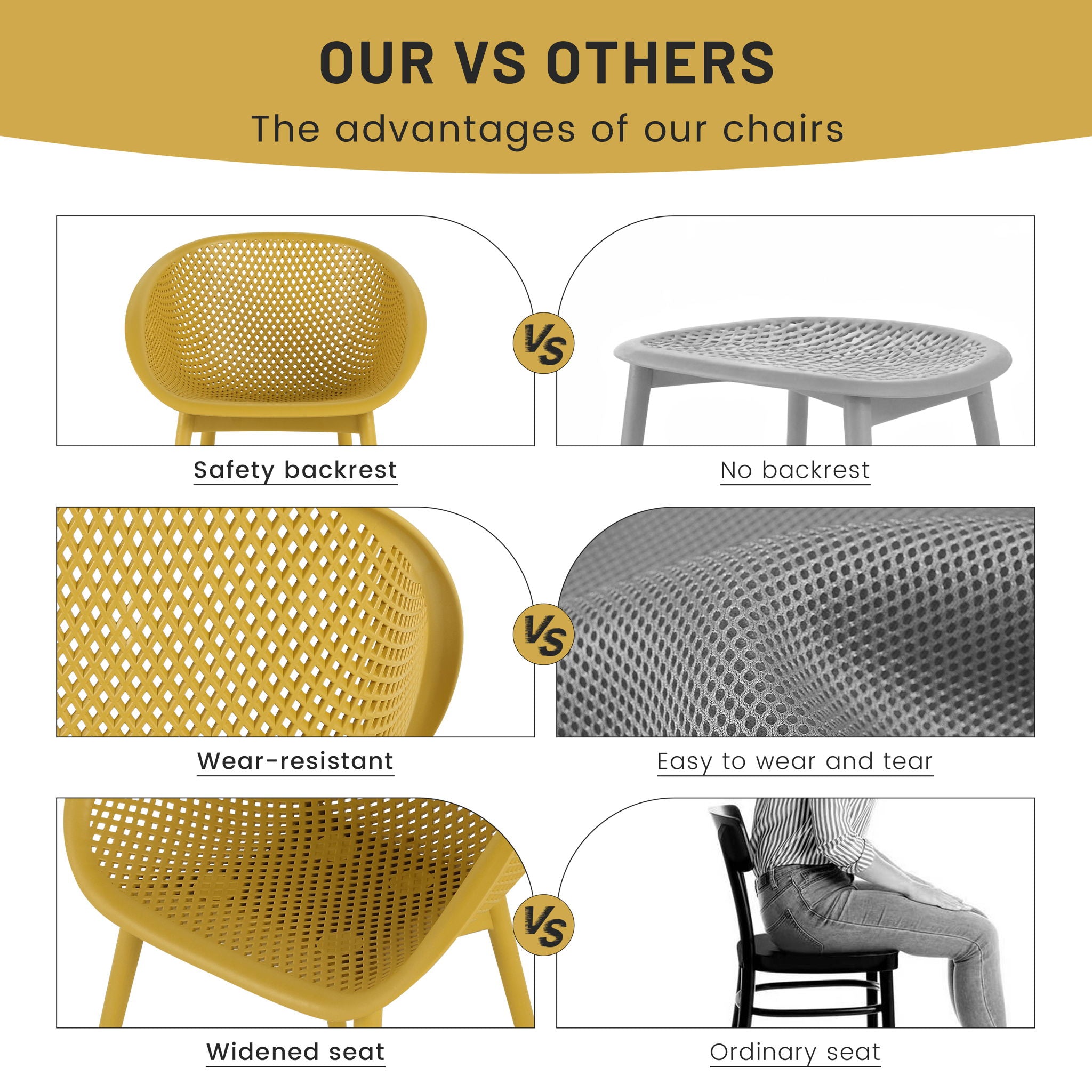 2 Piece Durable Single Chair With Mesh Hollow Out Design