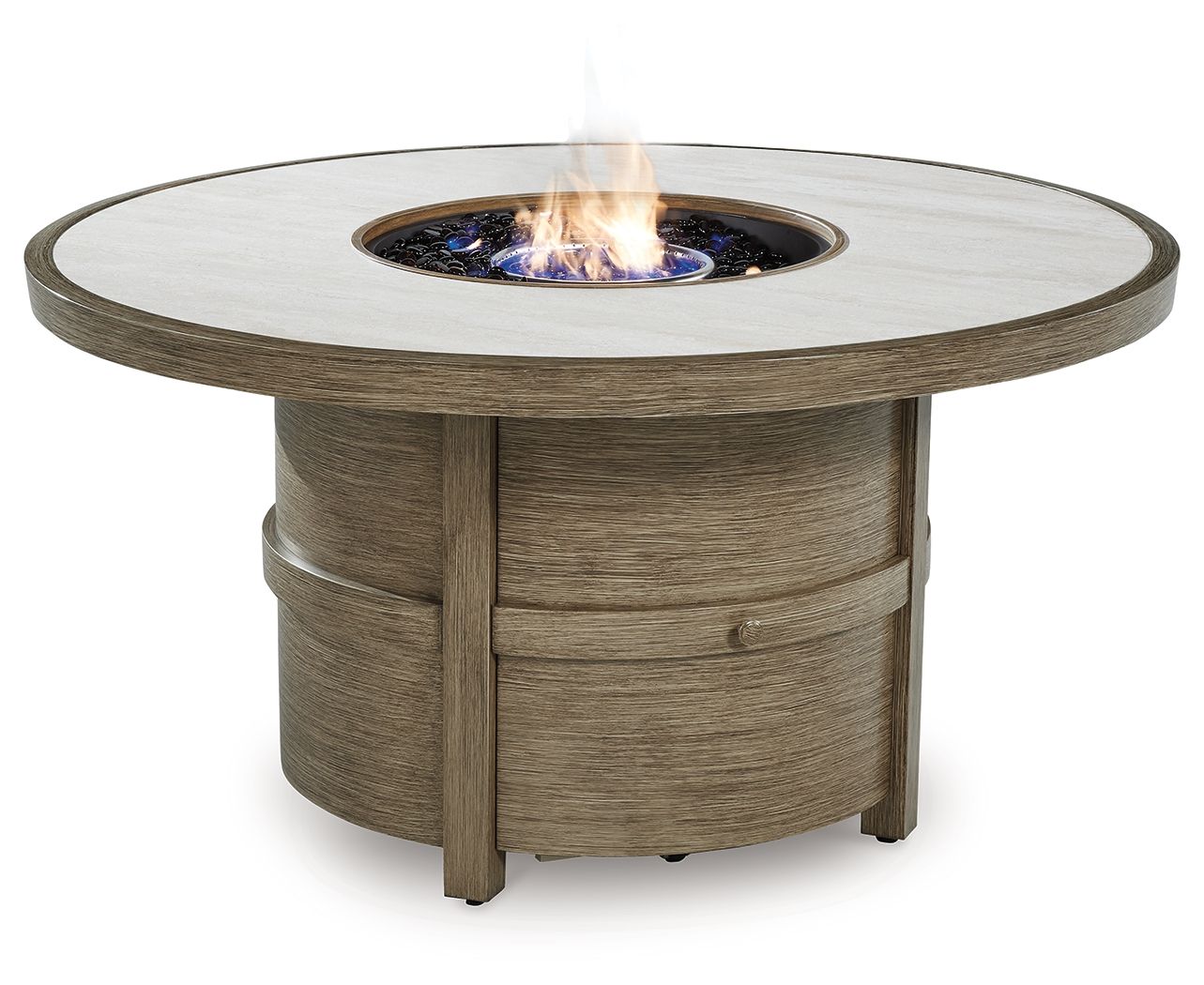 Signature Design by Ashley® Rainier Ranch - Beige - Round Fire Pit Table | Meri Furniture