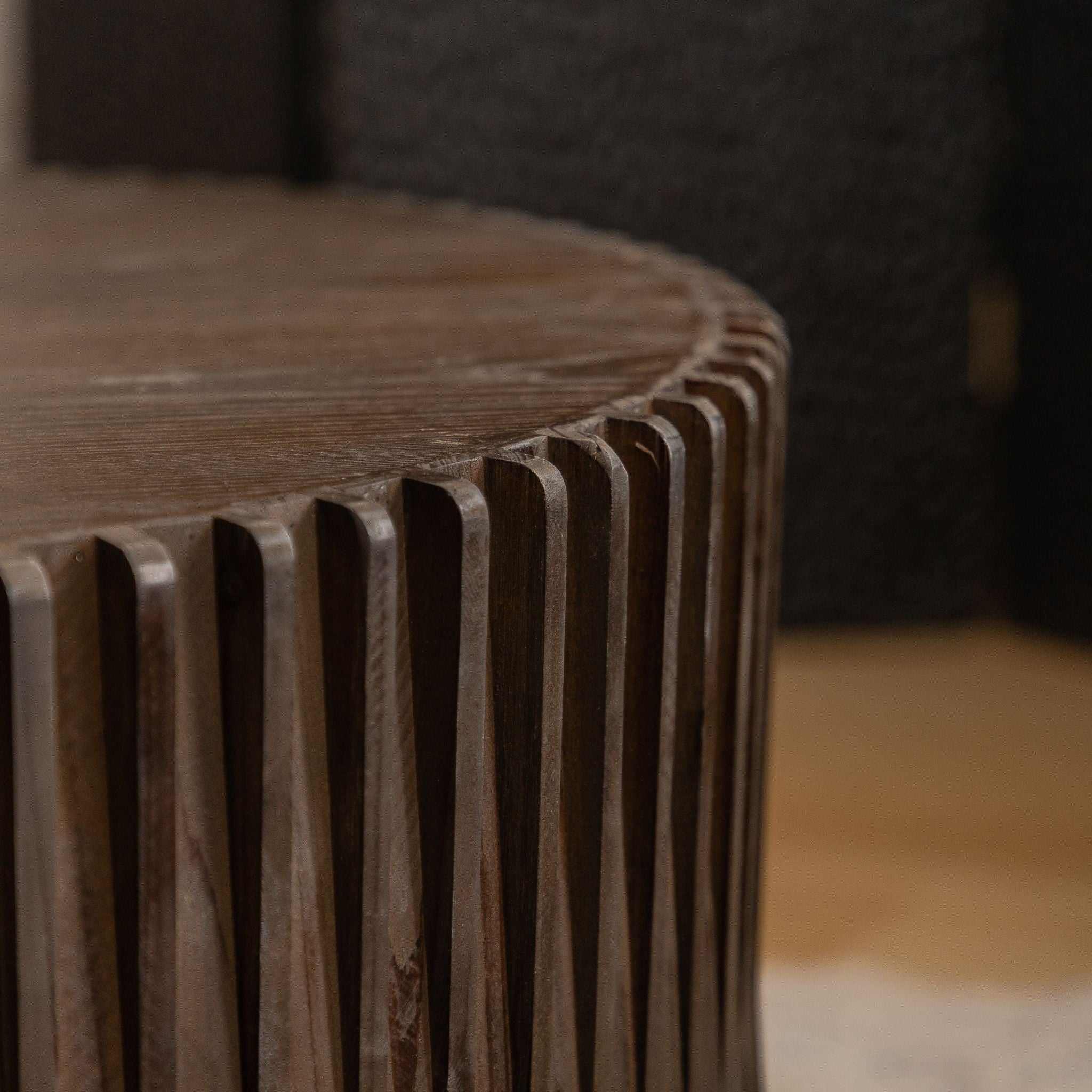 Cylindrical Coffee Table With Vertical Texture Relief
