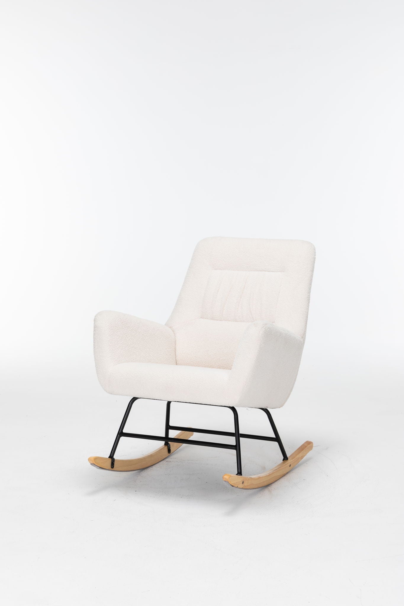 Rocking Chair Nursery, Teddy Upholstered Glider Rocker With High Backrest, Reading Chair Modern Rocking Accent Chairs Glider Recliner For Living Room - Cream