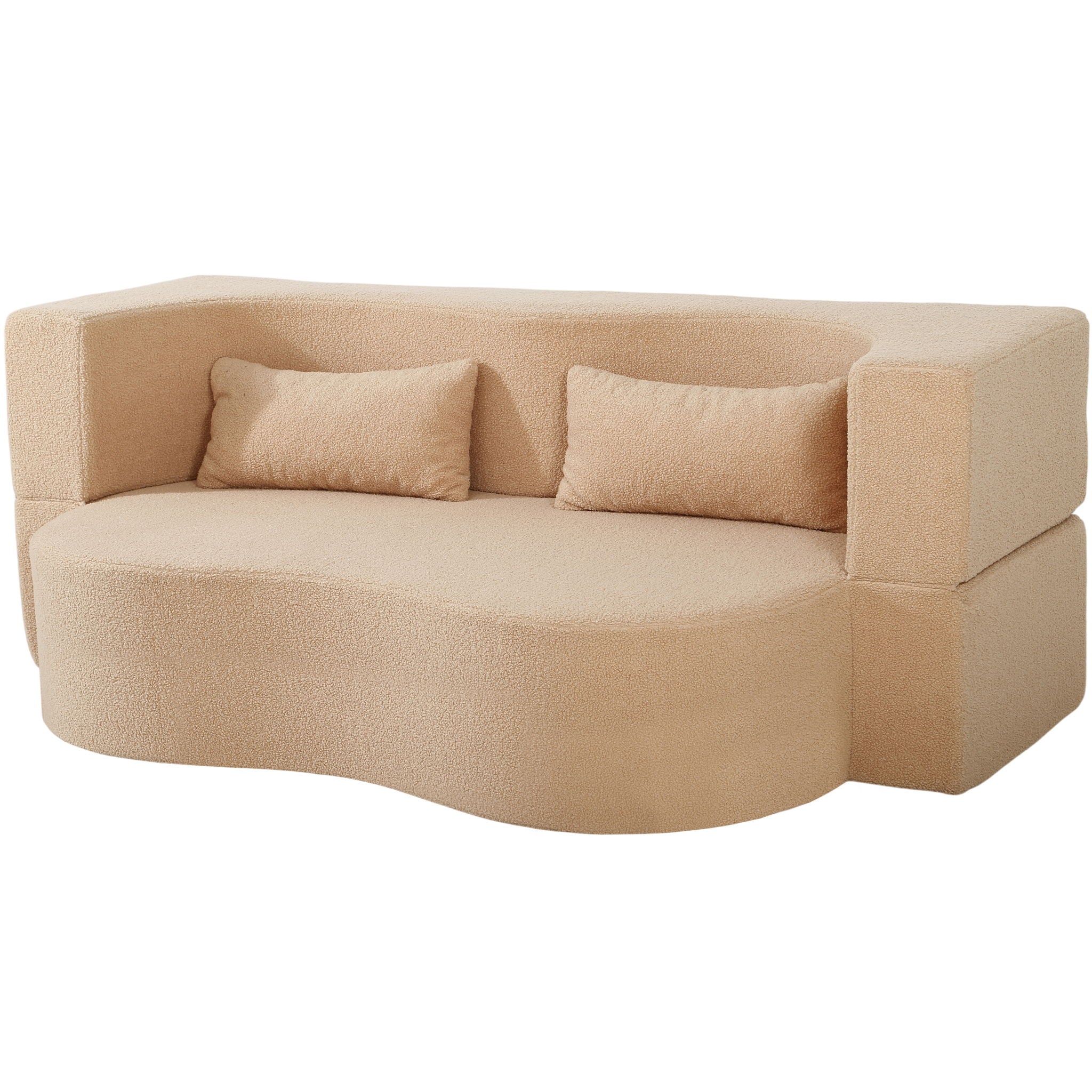 2 In 1 Convertible Full Size Folding Loveseat Couch With Soft Teddy Fabric