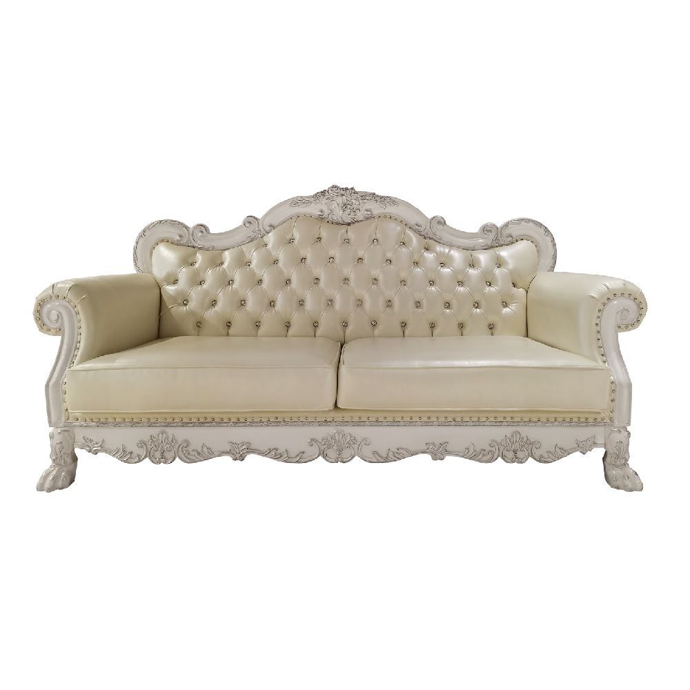 ACME Dresden Sofa - PU & Bone White Finish | Meri Furniture