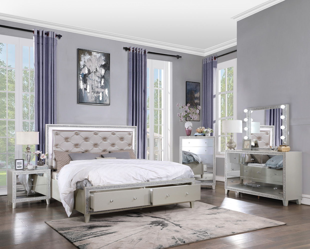 Sliverfluff - Nightstand - Mirrored & Champagne