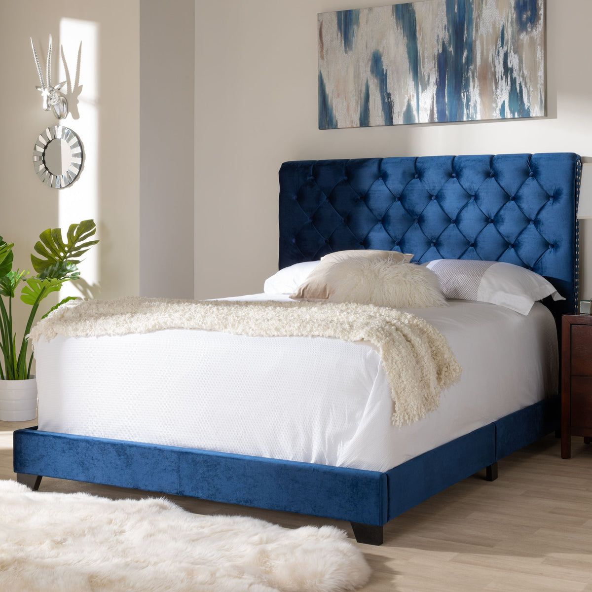 Candace Luxe and Glamour Navy Velvet Upholstered Full Size Bed