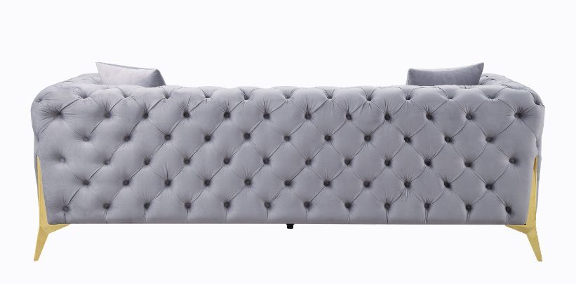 ACME Jelanea - Sofa - Gray Velvet & Gold Finish - 30" | Meri Furniture