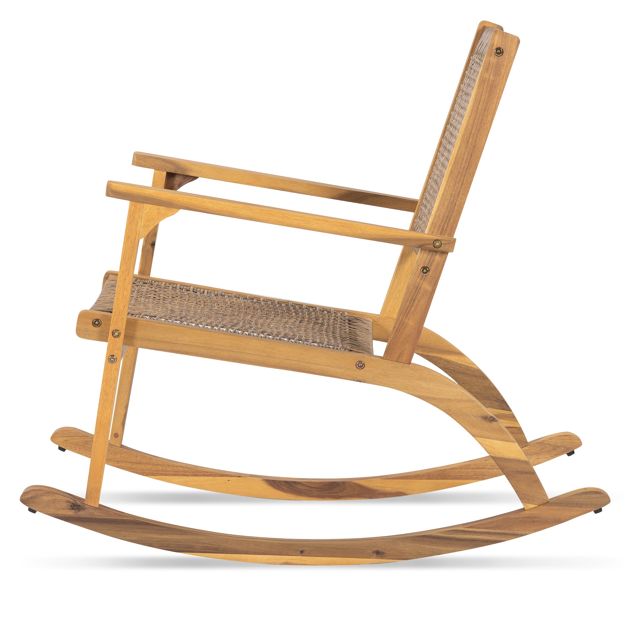 2-Pieces Patio Rocking Chair Set, Acacia Wood Outdoor Rockers with Wicker Rattan Seat & Backrest
