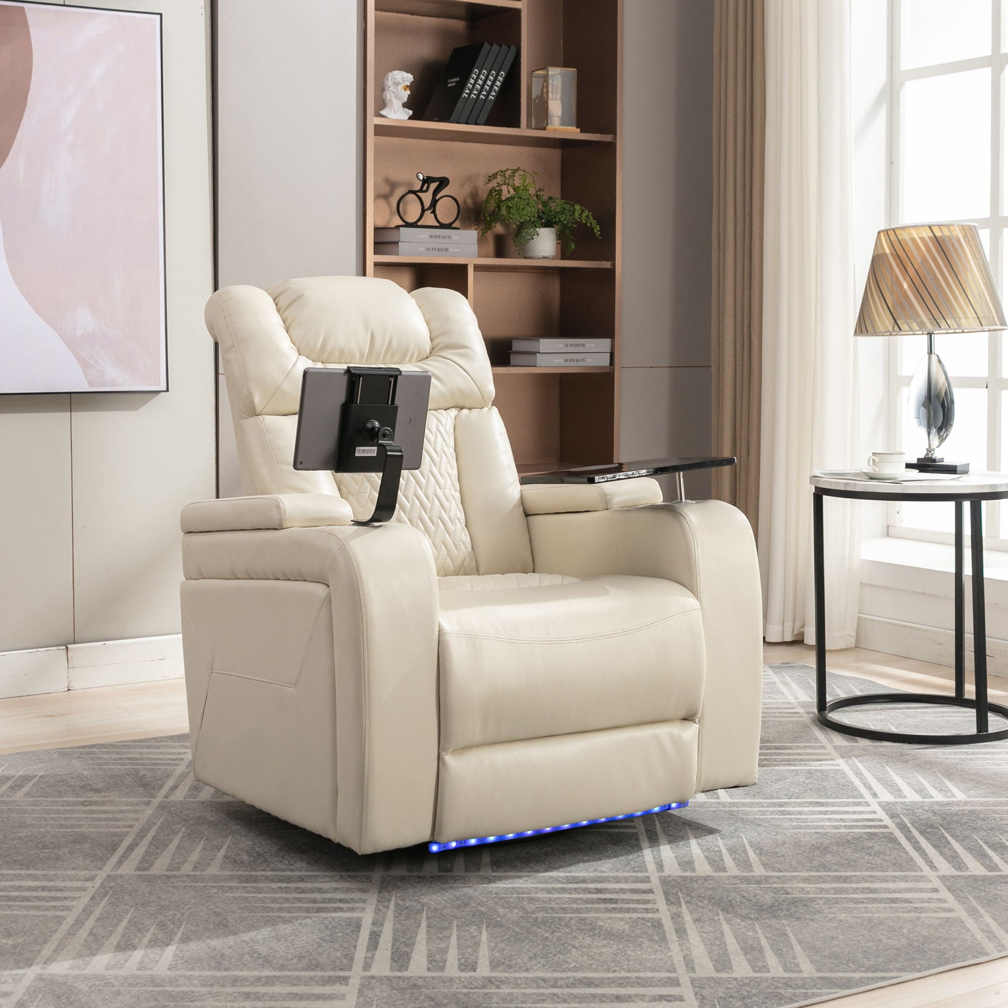 270 Degree Swivel Power Recliner With Tray Table, Phone Holder, Cup Holder, USB Port