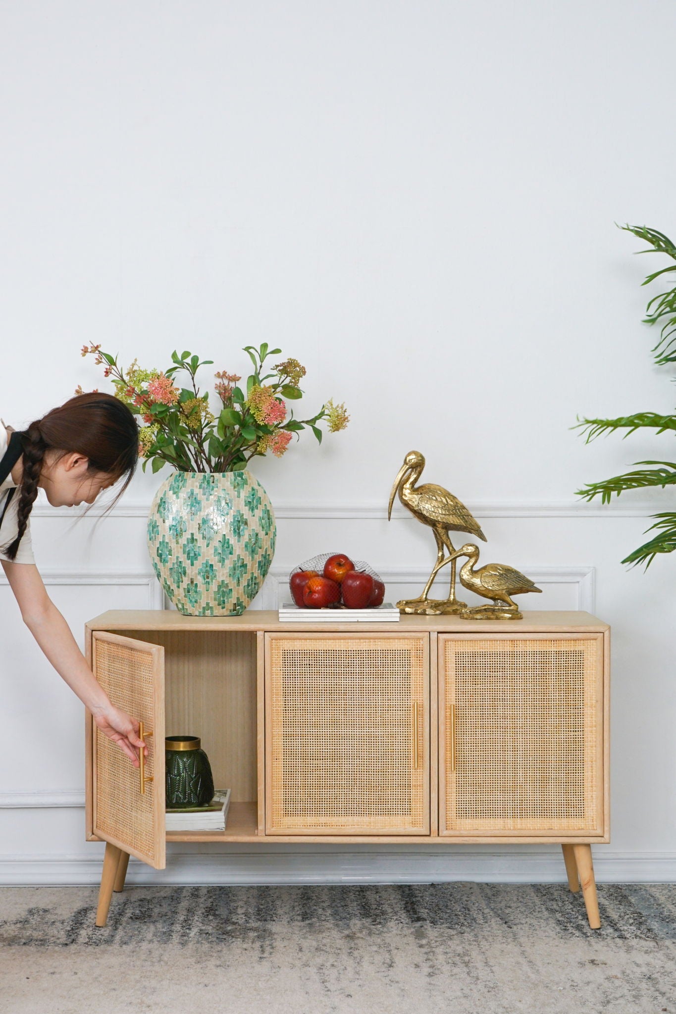 Wooden Accent TV Cabinet With 3 Doors - Brown