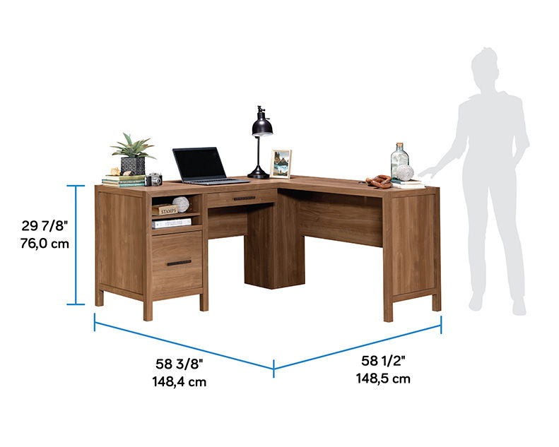 L-Shaped Desk with Storage in Saddle Walnut