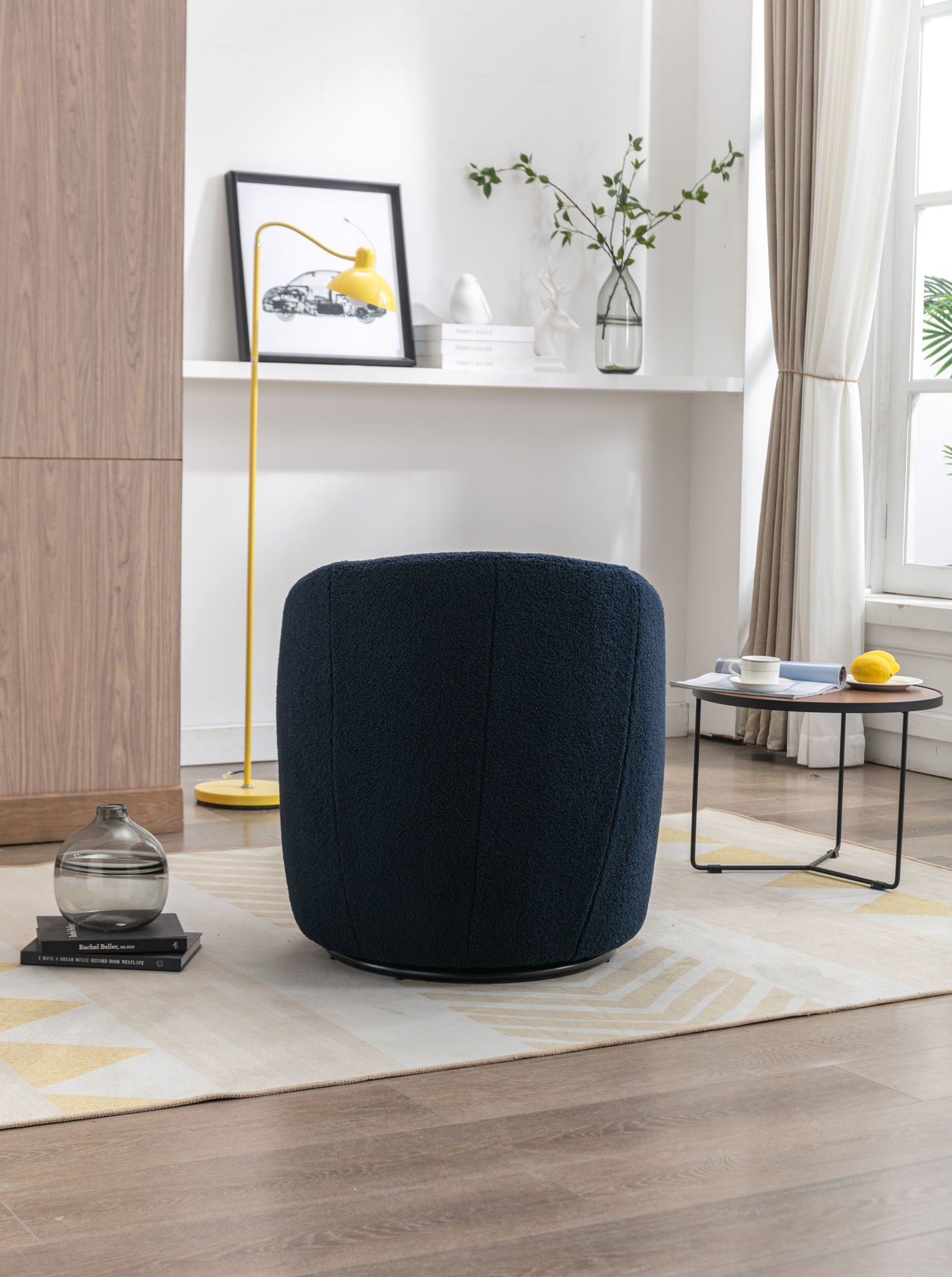 Teddy Fabric Swivel Accent Armchair Barrel Chair With Powder Coating Metal Ring